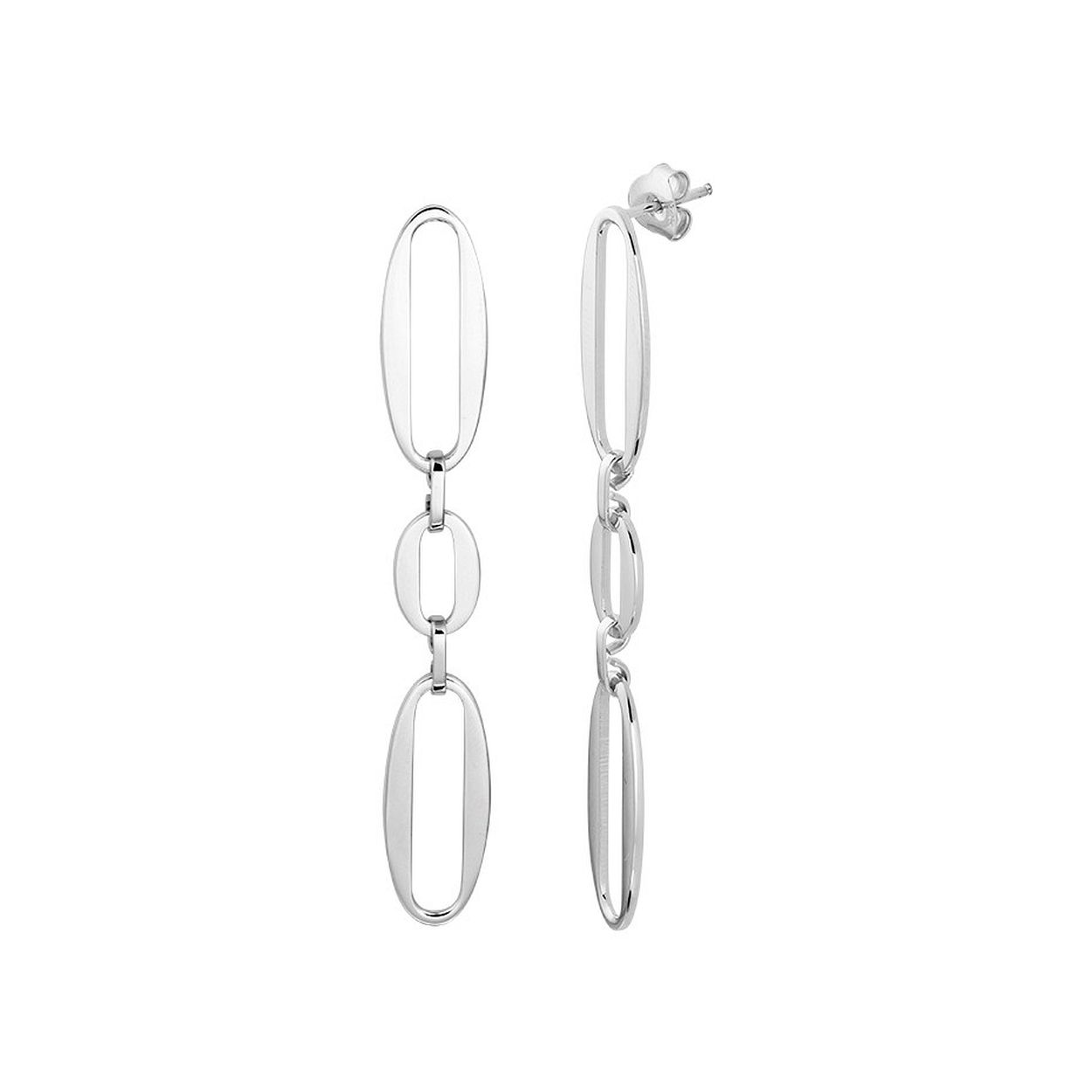 Gerhodineerd 925 zilveren oorhangers. De oorhangers hebben een totale hoogte van 6.5cm en een breedte van 10mm.