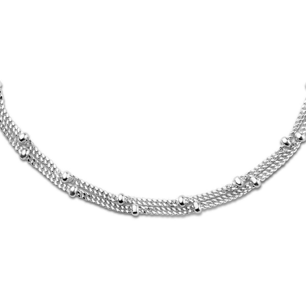 Gerhodineerd 925 zilveren collier uitgevoerd met bolletjes en een stevige karabijn sluiting. Het collier heeft een breedte van 2x 2mm en draaglengtes van 35, 37 en 39cm.