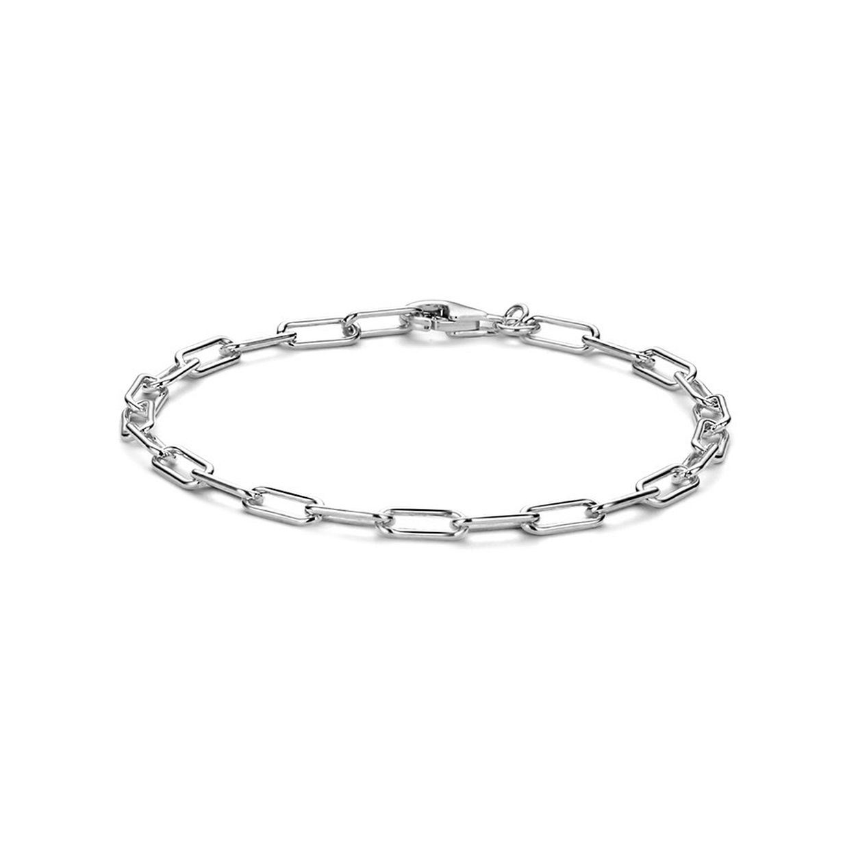 Gerhodineerd 925 zilveren paperclip armband met een schakelbreedte van 3.5mm. De armband heeft een draaglengte van 18cm en een stevige karabijn sluiting.