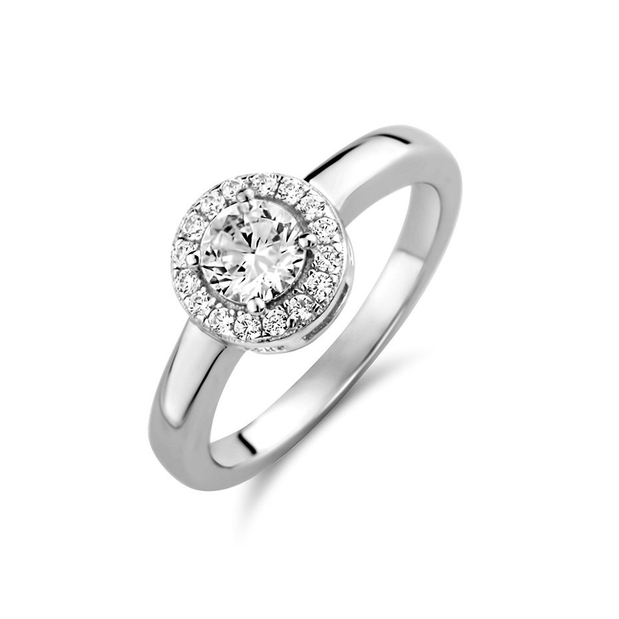 Gerhodineerd 925 zilveren ring uitgevoerd met schitterend zirkonia. De ring heeft een breedte van 8.5mm.
