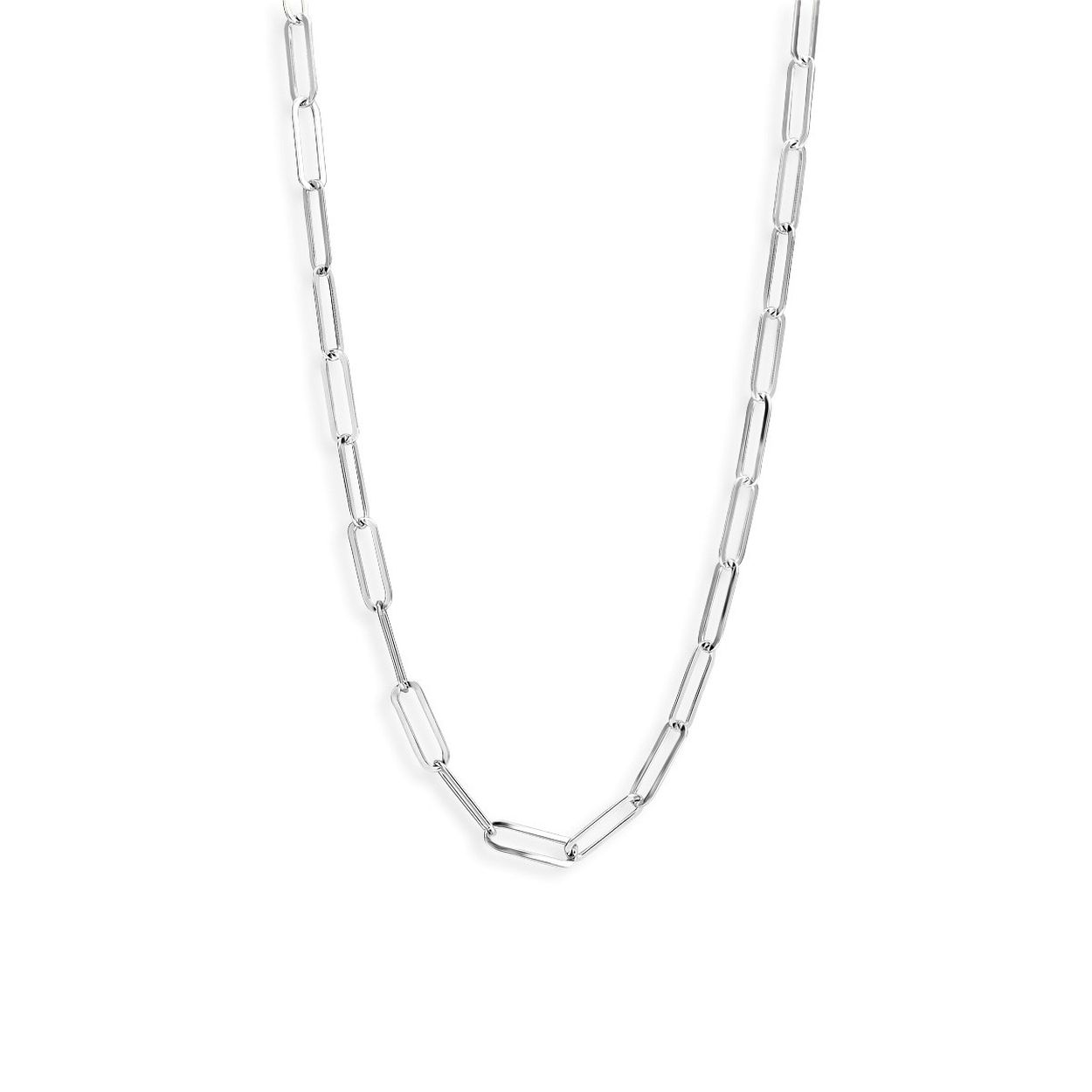 Gerhodineerd 925 zilveren collier uitgevoerd met een paperclip schakel met een breedte van 3.7mm. Het collier heeft een draaglengte van 41cm met een extensie van 4cm en een stevige karabijn sluiting.