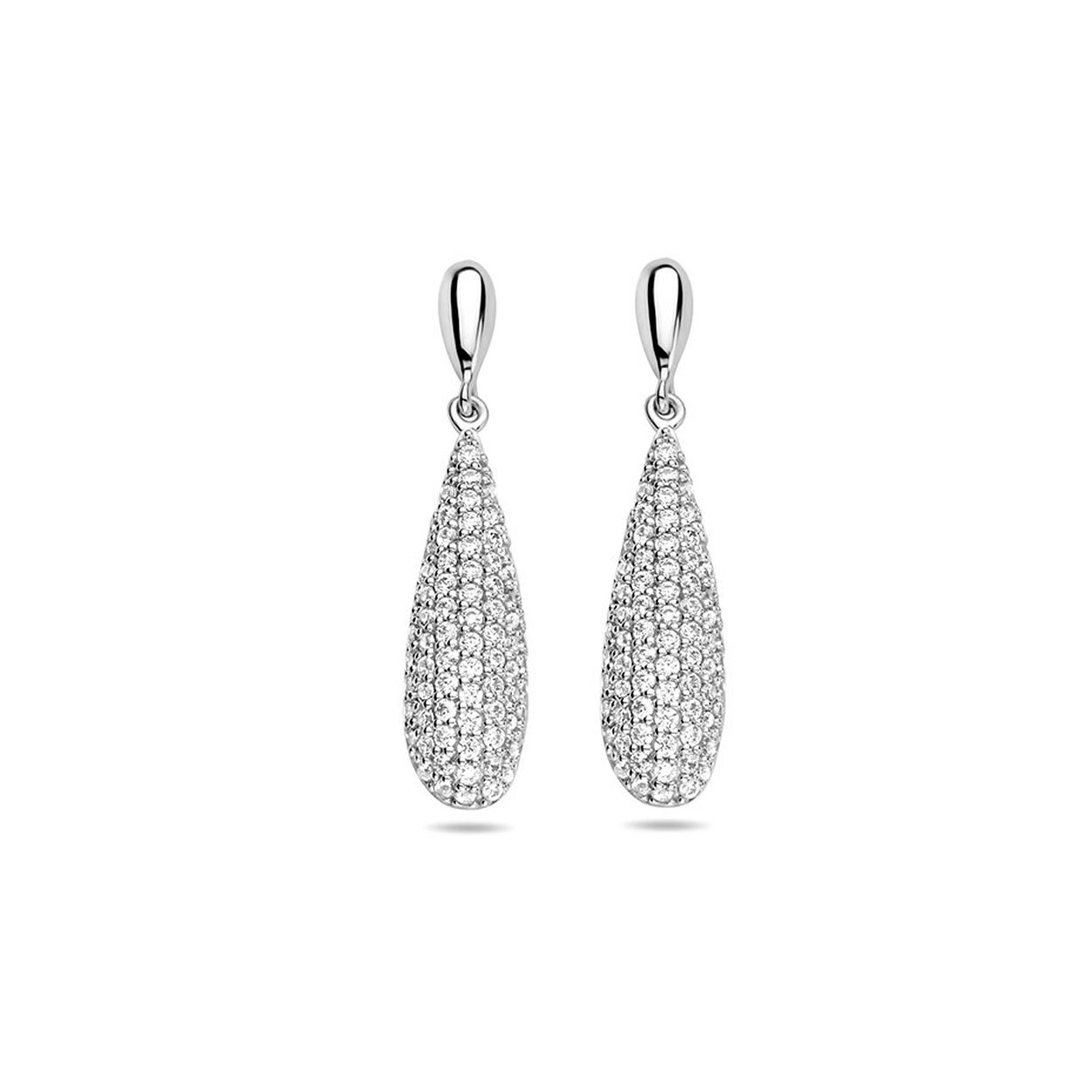 Gerhodineerd 925 zilveren oorhangers uitgevoerd met een schitterend zirkonia vlak. De oorhangers hebben een totale hoogte van 3.2cm en een breedte van 7mm.