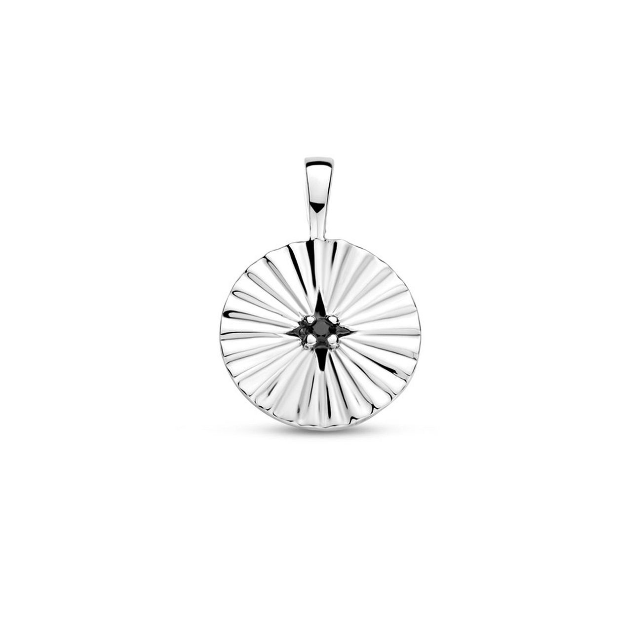 Gerhodineerd 925 zilveren hanger uitgevoerd met een zwart zirkonia. De hanger heeft een totale hoogte van 1.7cm en een diameter van 12.5mm.