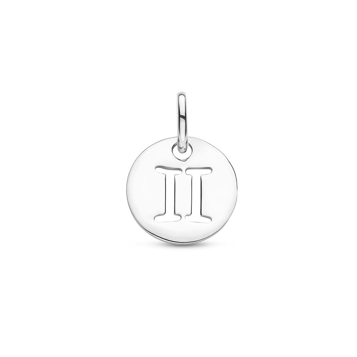 Gerhodineerd 925 zilveren hanger uitgevoerd met het sterrenbeeld tweeling. De hanger heeft een totale hoogte van 1.3cm en een diameter van 10mm.