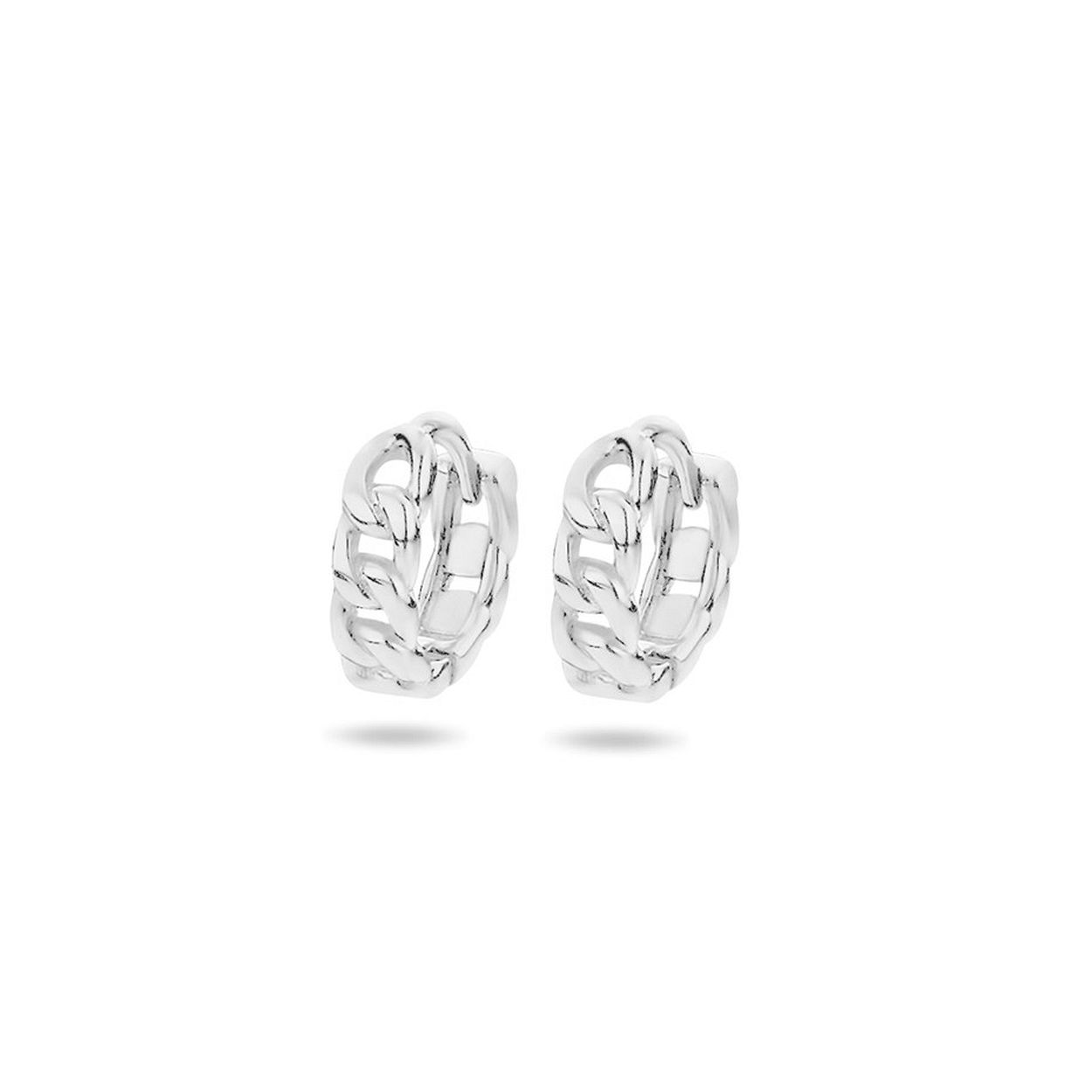 Gerhodineerd 925 zilveren klapoorringen uitgevoerd in schakelvorm. De klapoorringen hebben een afmeting van 10x3mm.
