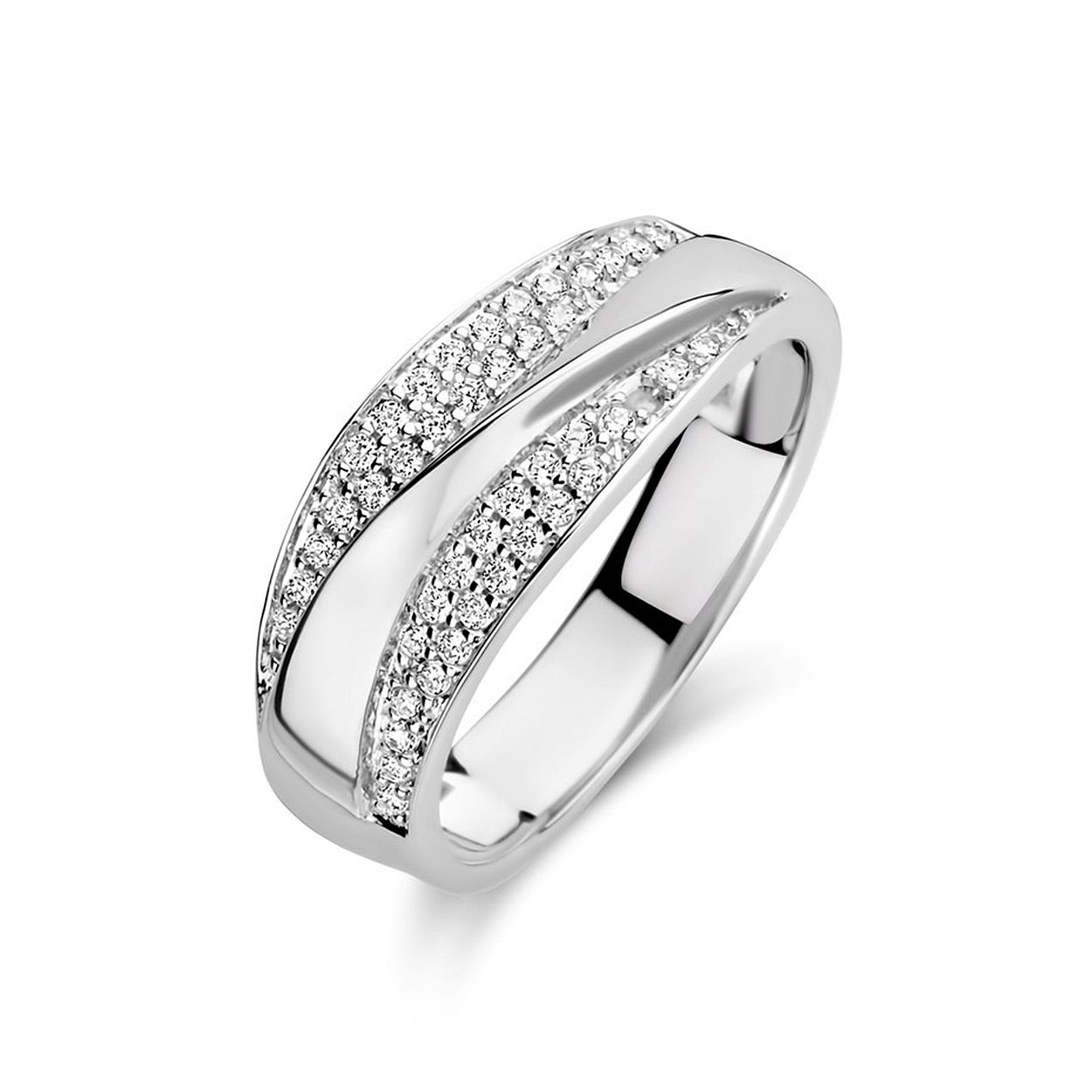 Gerhodineerd 925 zilveren ring uitgevoerd met een schitterend zirkonia vlak. De ring heeft een breedte van 7.5mm.