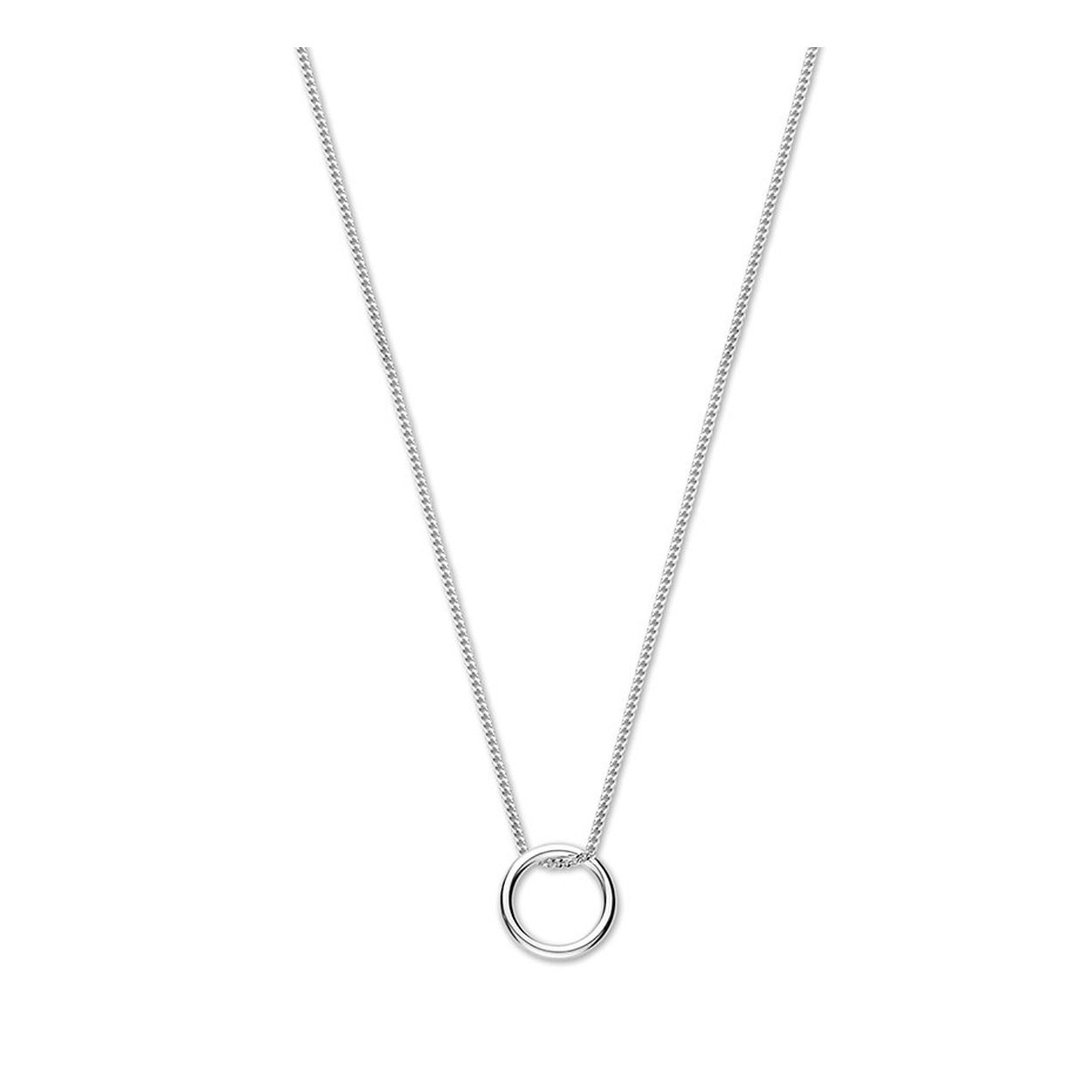 Gerhodineerd 925 zilveren gourmet collier uitgevoerd met een ronde hanger. Het collier heeft een draaglengte van 41cm met een extensie van 4cm en een stevige karabijn sluiting. De hanger heeft een diameter van 14.5mm.