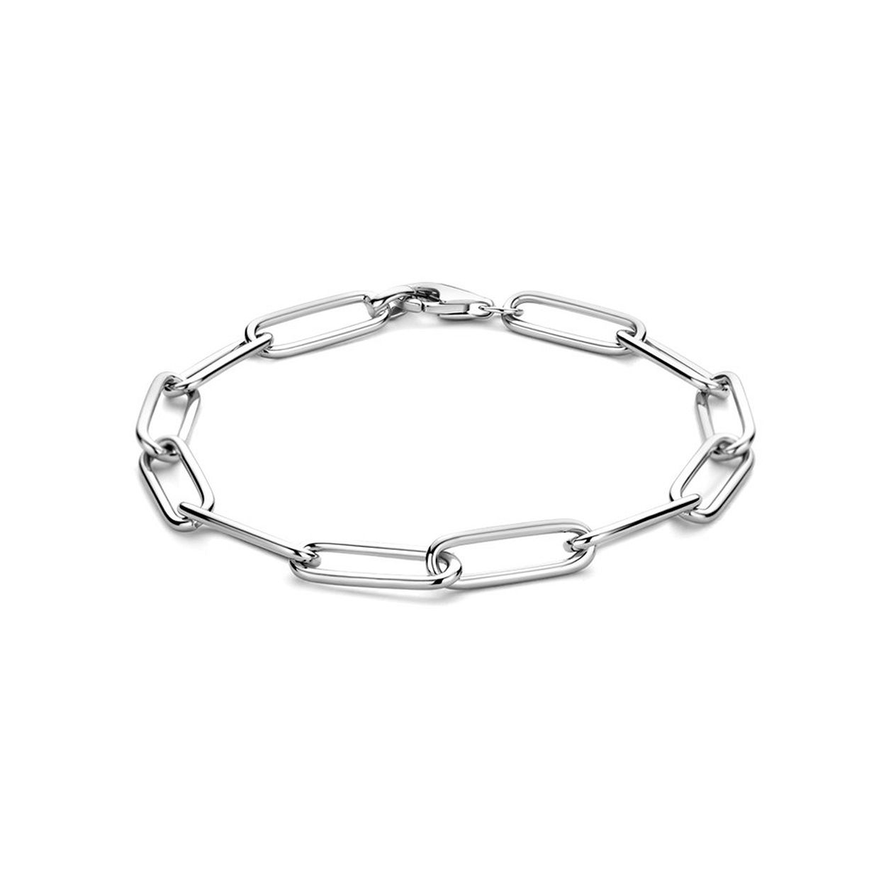 Gerhodineerd 925 zilveren armband uitgevoerd met een paperclip schakel (ronde buis) met een breedte van 5.6mm. De armband heeft een draaglengte van 19cm en een stevige karabijn sluiting.