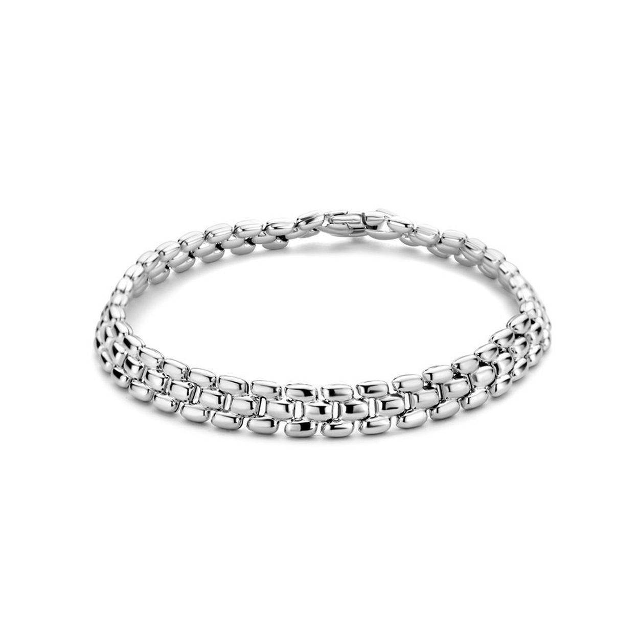 Gerhodineerd 925 zilveren schakelarmband met een breedte van 6.9mm. De armband heeft een draaglengte van 19cm.