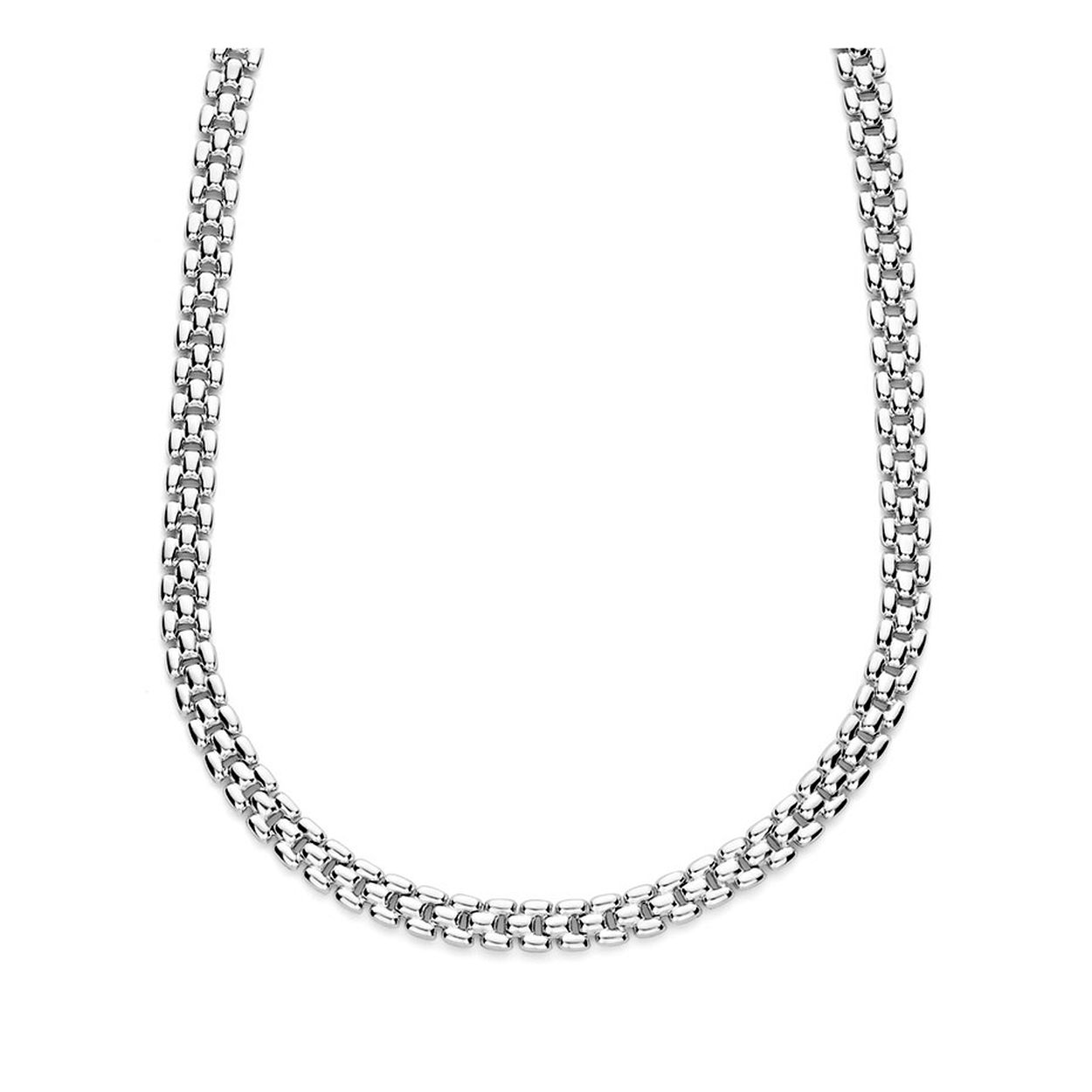 Gerhodineerd 925 zilveren schakelcollier met een breedte van 6.9mm. Het collier heeft een draaglengte van 43cm.