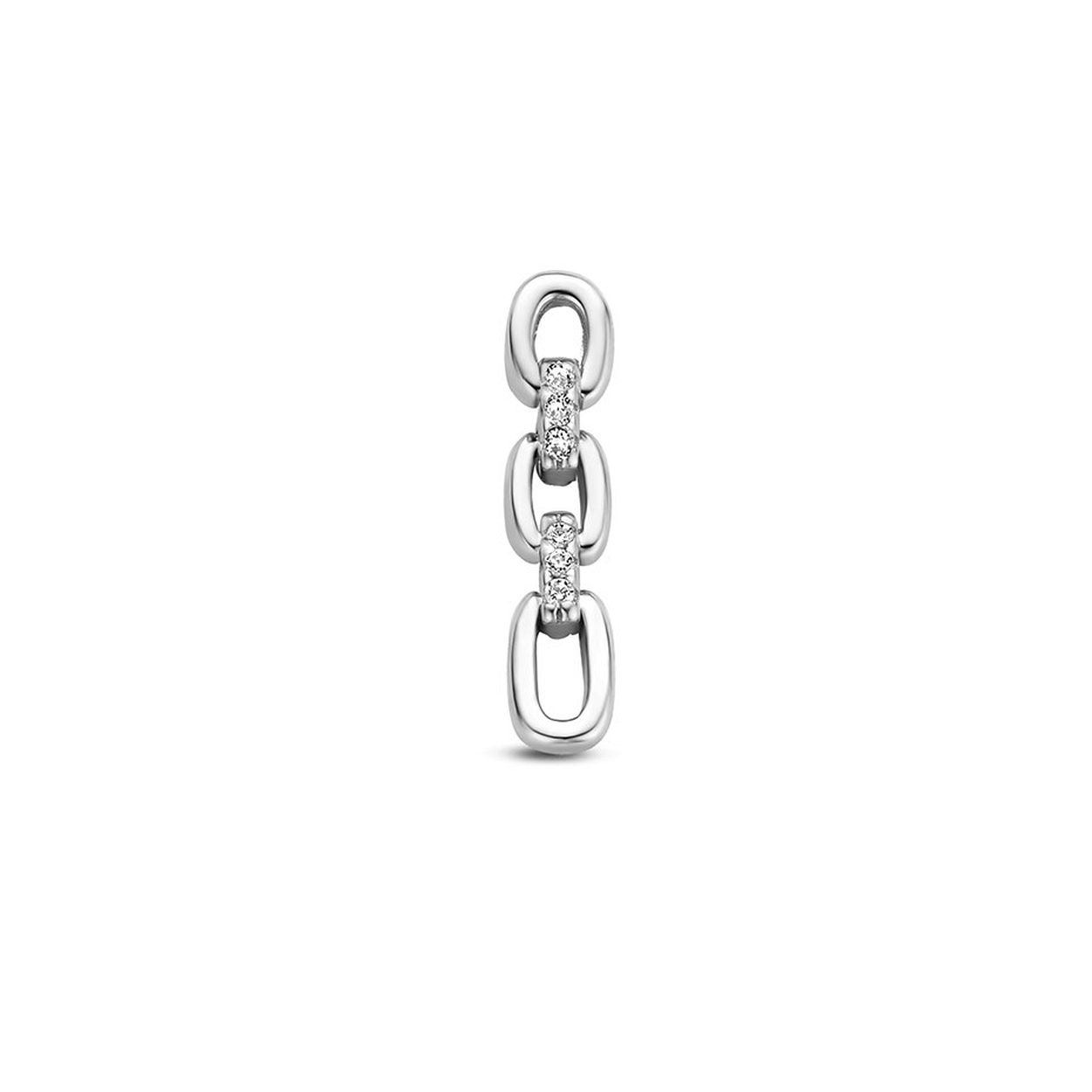 Gerhodineerd 925 zilveren hanger uitgevoerd in schakelmotief en met helder zirkonia. De hanger heeft een afmeting van 17x3.6mm.