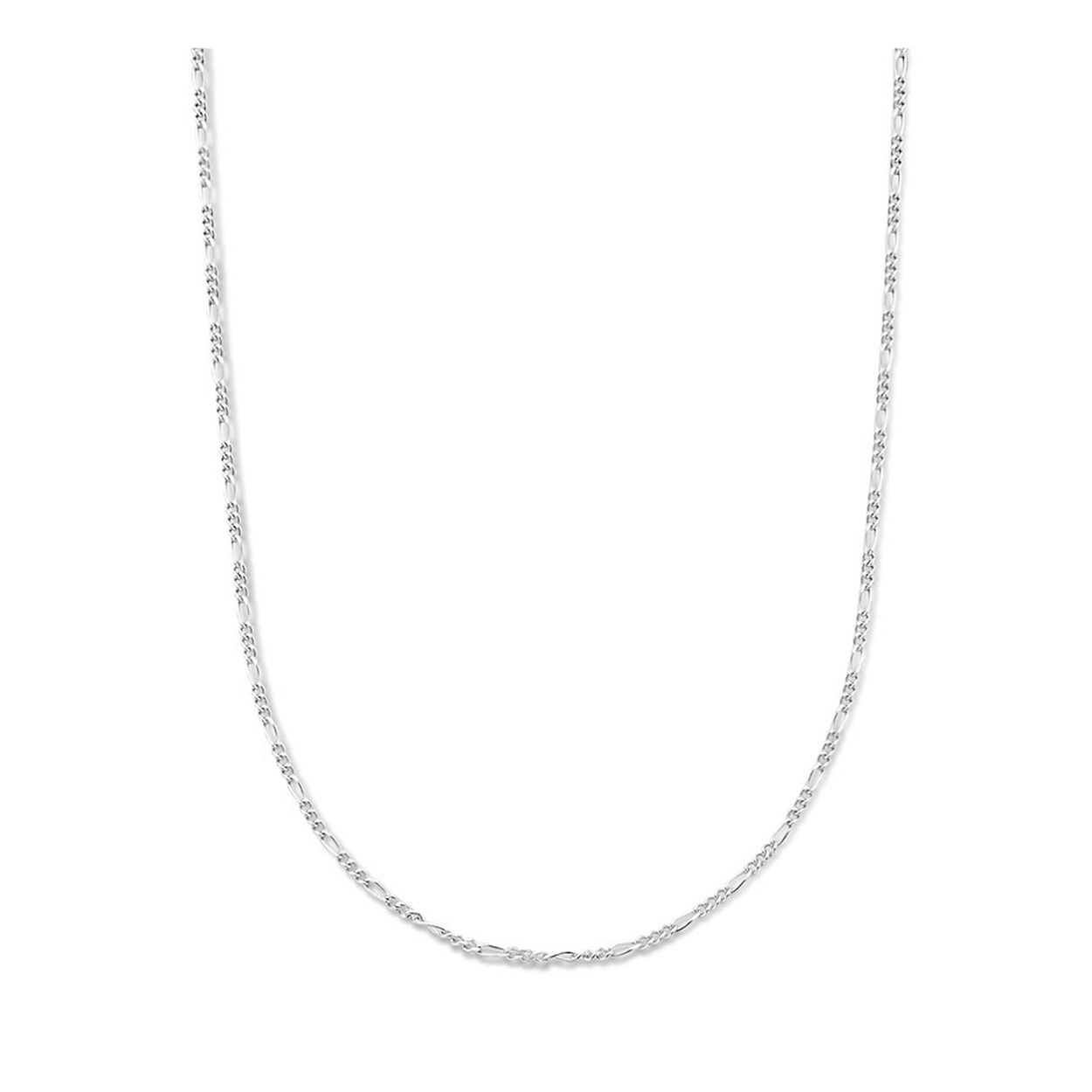 Gerhodineerd 925 zilveren figaro collier met een schakelbreedte van 1.4mm. Het collier heeft een draaglengte van 40cm met een extensie van 4cm en een stevige karabijn sluiting.