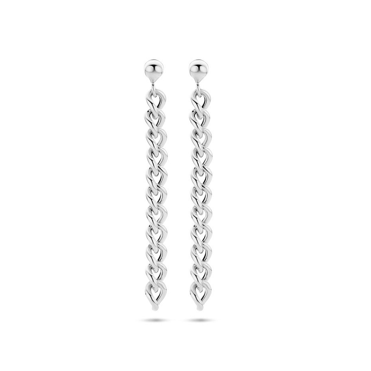 Gerhodineerd 925 zilveren oorhangers uitgevoerd in schakelvorm. De oorhangers hebben een hoogte van 50mm en een breedte van 5mm.