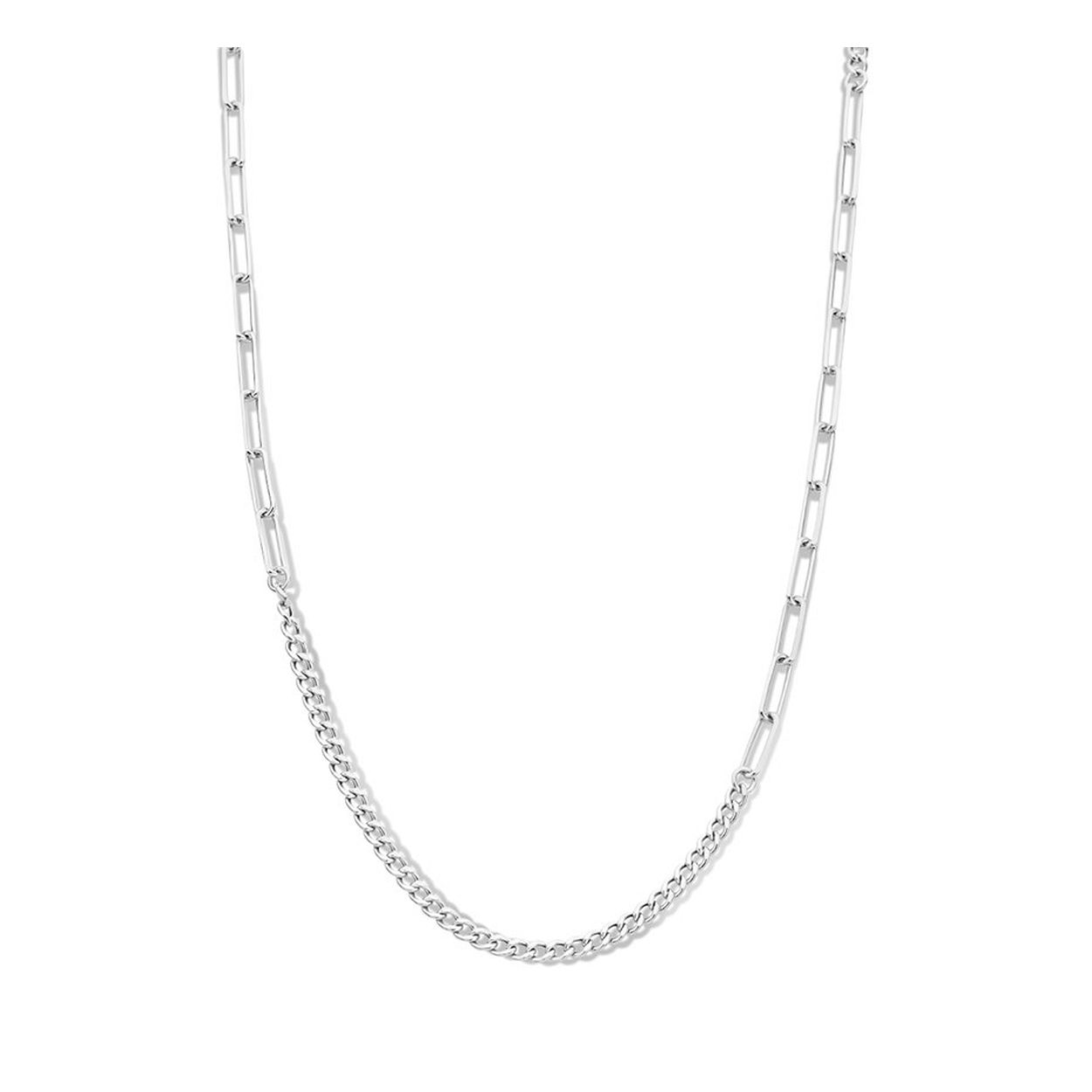 Gerhodineerd 925 zilveren collier uitgevoerd met een anker schakel en een gourmet schakel. Het collier heeft een draaglengte van 82cm en een stevige karabijn sluiting.