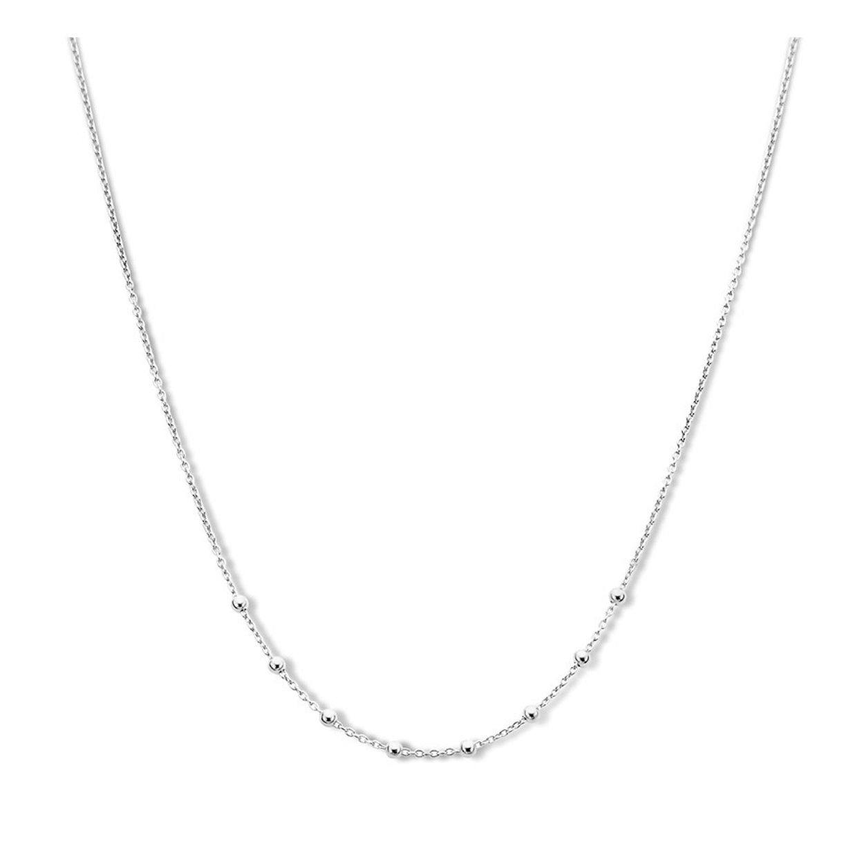 Gerhodineerd 925 zilveren collier uitgevoerd met bolletjes. Het collier heeft een draaglengte van 41cm met een extensie van 4cm en een stevige karabijn sluiting.