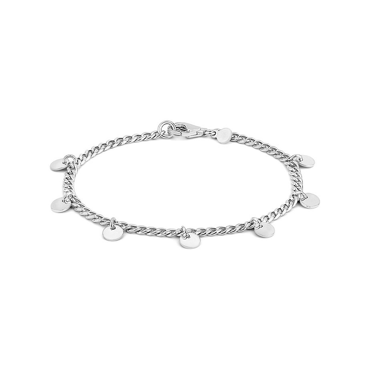 Gerhodineerd 925 zilveren armband uitgevoerd met rondjes. De armband heeft een draaglengte van 17.5cm en een stevige karabijn sluiting. De rondjes hebben een diameter van 5mm.