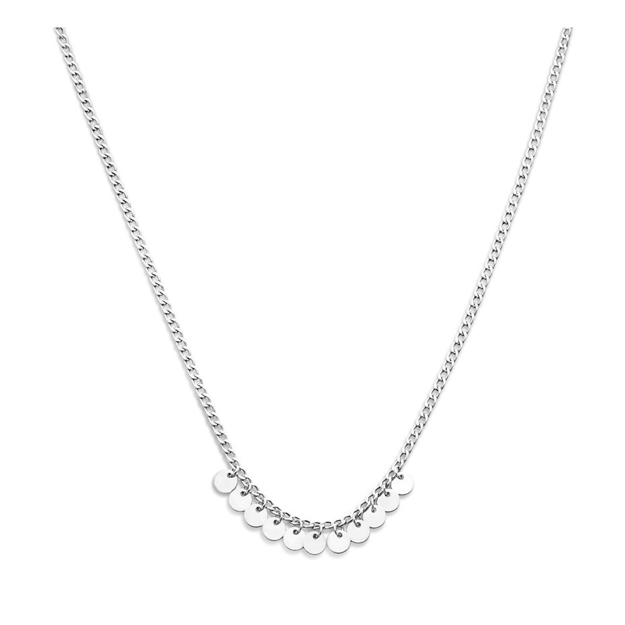Gerhodineerd 925 zilveren collier uitgevoerd met rondjes. Het collier heeft een draaglengte van 42cm met een extensie van 3cm en een stevige karabijn sluiting. De rondjes hebben een diameter van 5mm.