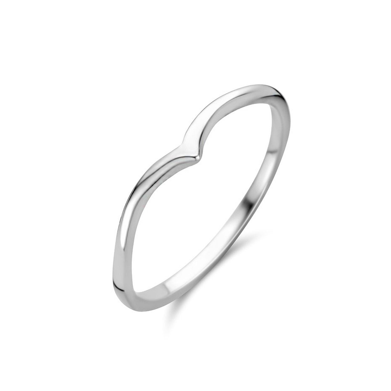 Gerhodineerd 925 zilveren ring uitgevoerd in V-vorm. De ring heeft een breedte van 4.5mm.