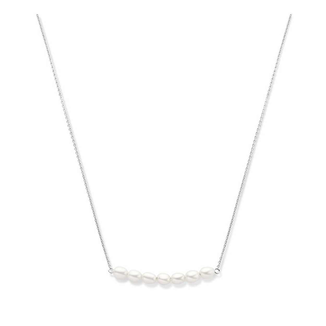 Gerhodineerd 925 zilveren collier uitgevoerd met zoetwaterparels. Het collier heeft een draaglengte van 42cm met een extensie van 3cm en een stevige karabijn sluiting.