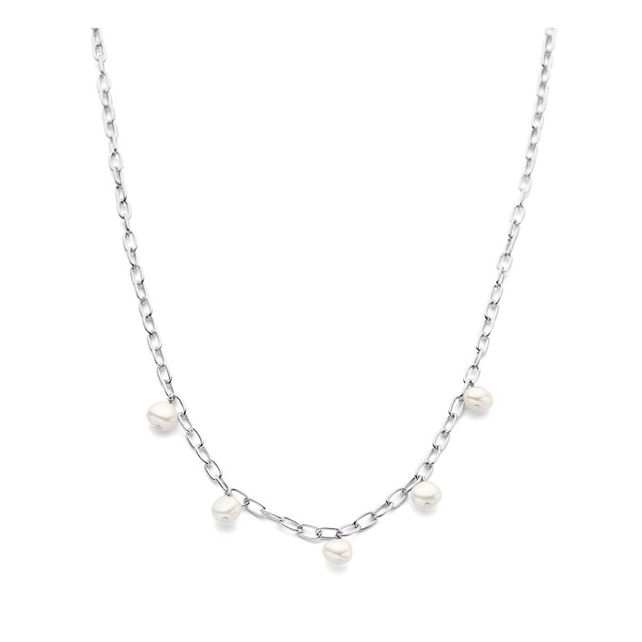 Gerhodineerd 925 zilveren collier uitgevoerd met zoetwaterparels. Het collier heeft een draaglengte van 42cm met een extensie van 3cm en een stevige karabijn sluiting.