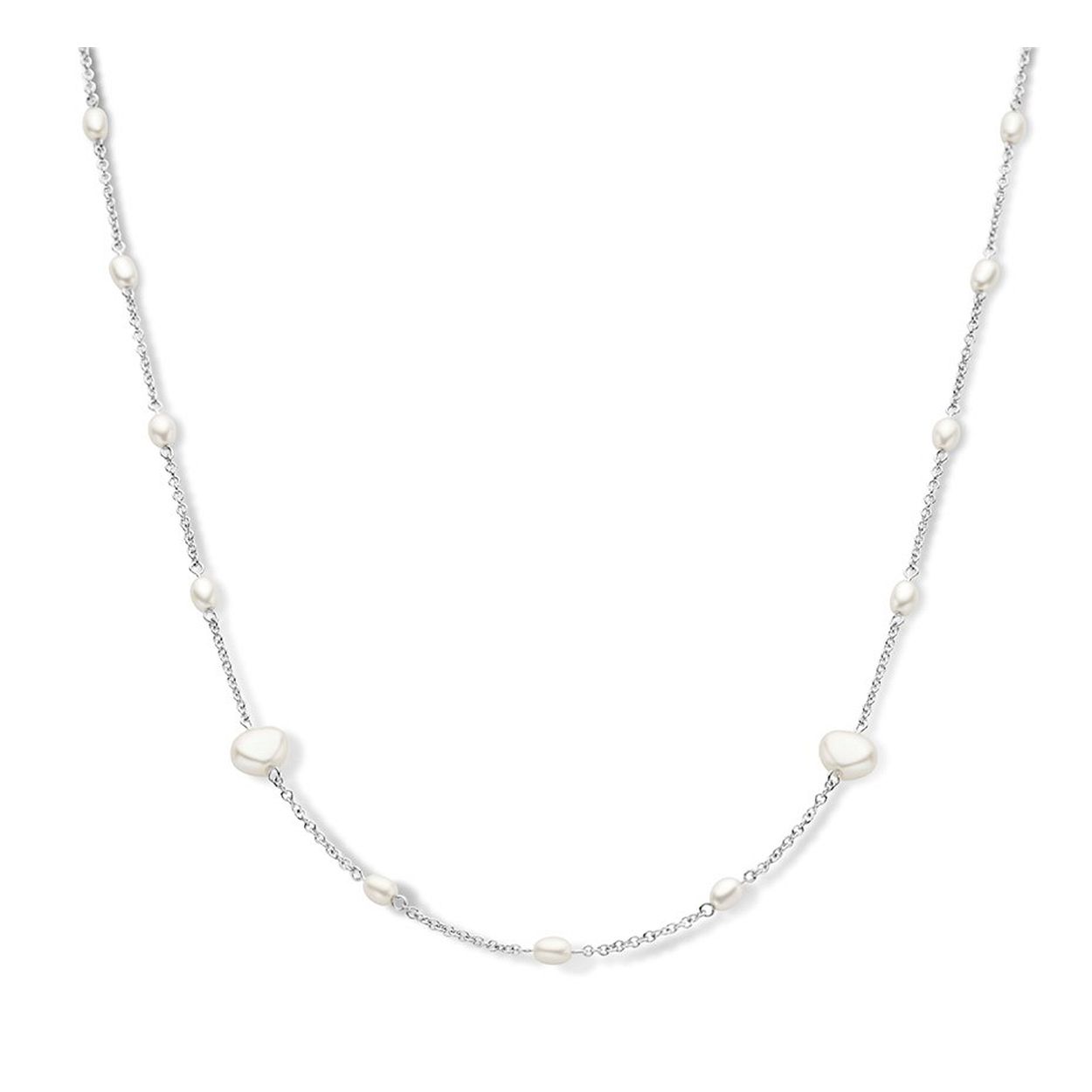Gerhodineerd 925 zilveren collier uitgevoerd met zoetwaterparels. Het collier heeft een draaglengte van 42cm met een extensie van 3cm en een stevige karabijn sluiting.