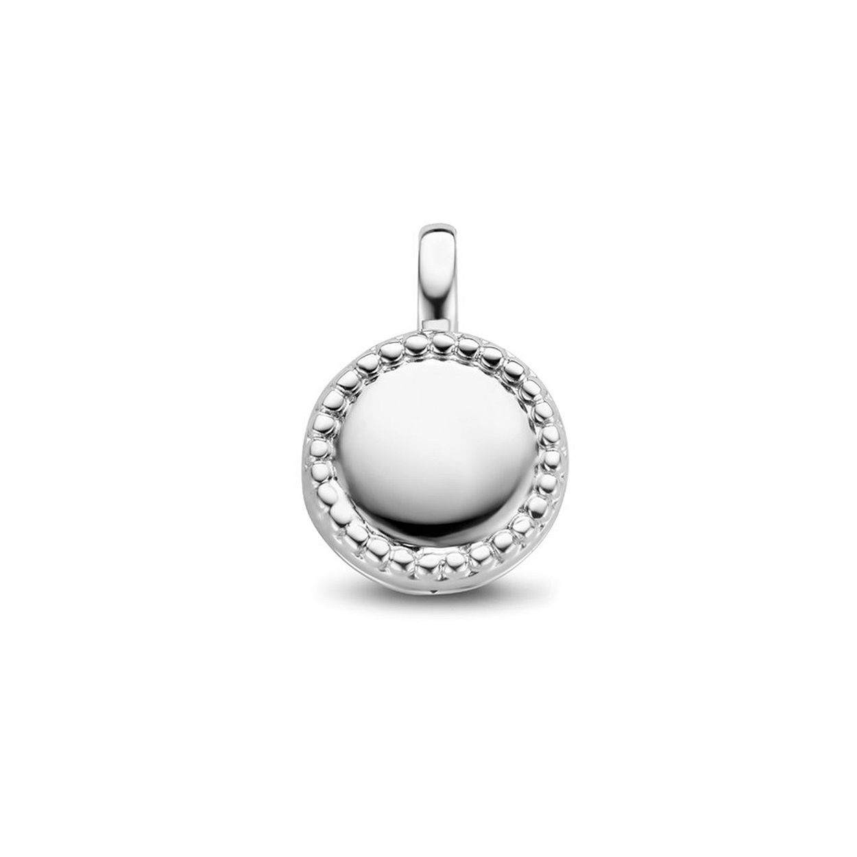 Gerhodineerd 925 zilveren medaillon uitgevoerd met bolletjes. 

Hoogte: 17mm 
Breedte: 12mm