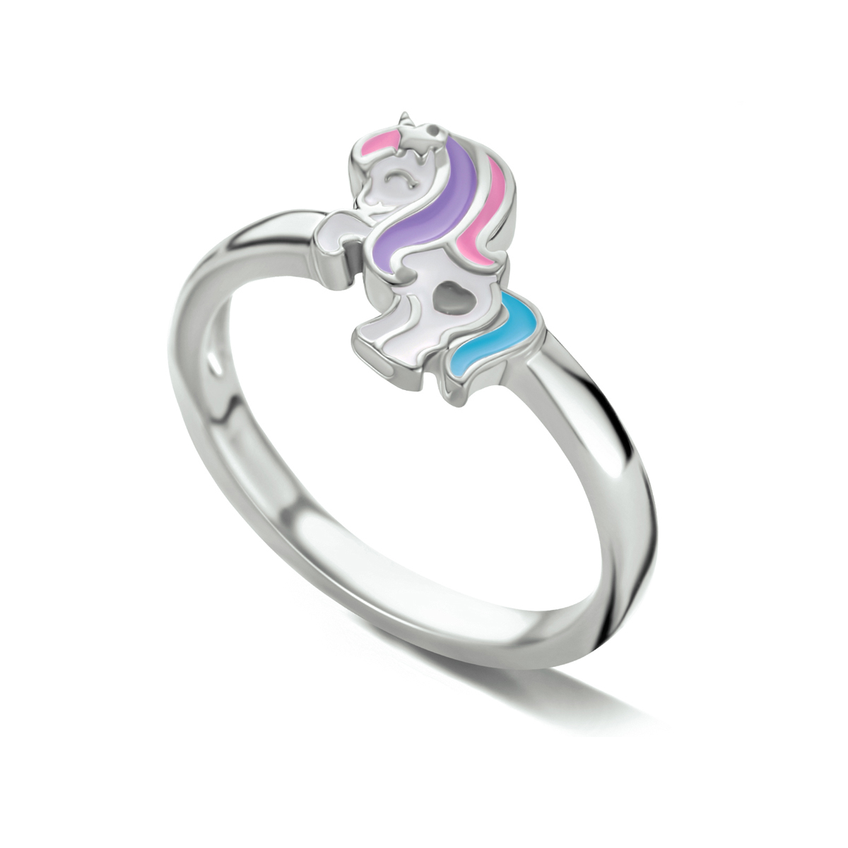 Gerhodineerd 925 zilveren ring uitgevoerd met een eenhoorn. De ring heeft een breedte van 8mm.
