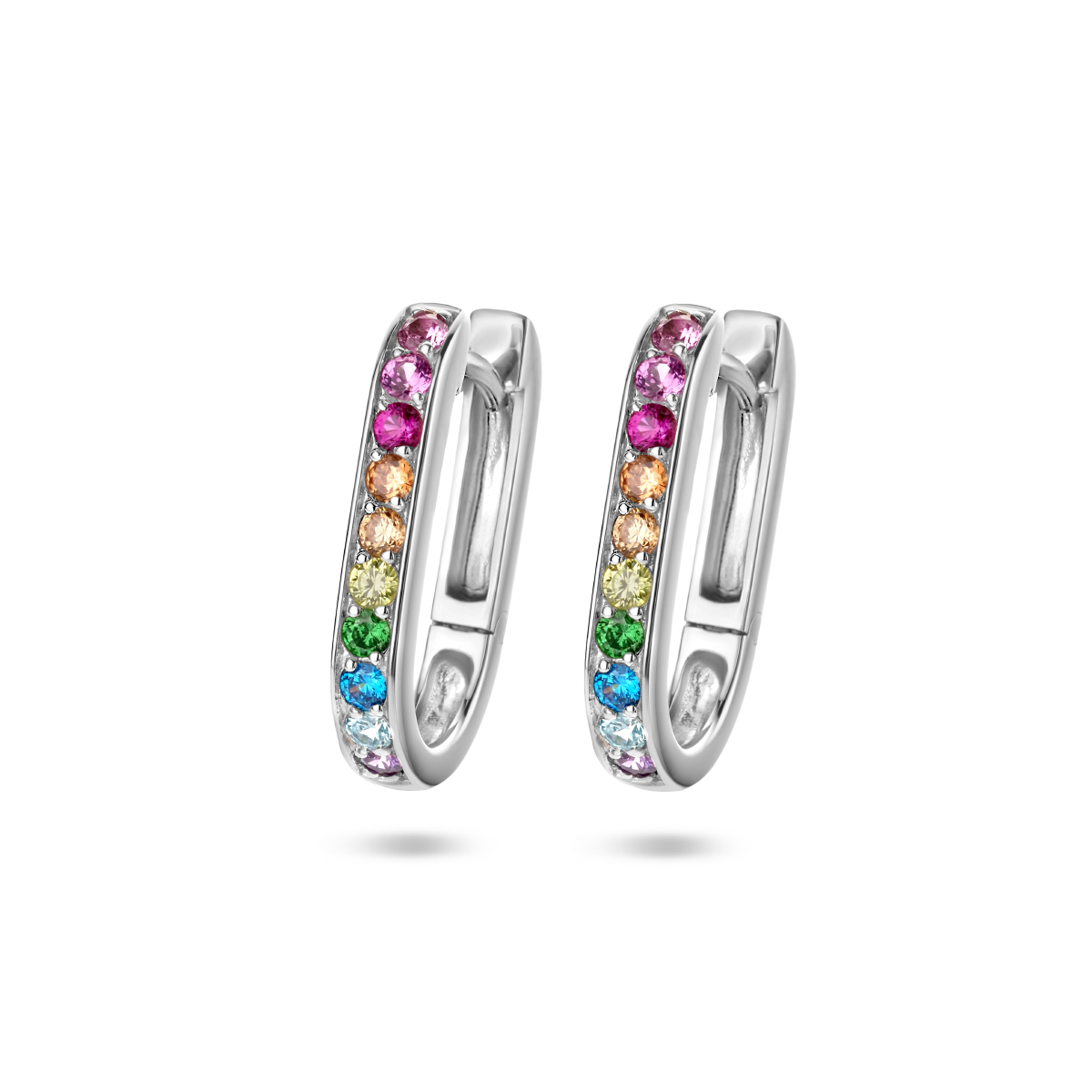 Gerhodineerd 925 zilveren klapoorringen met gekleurd zirkonia.