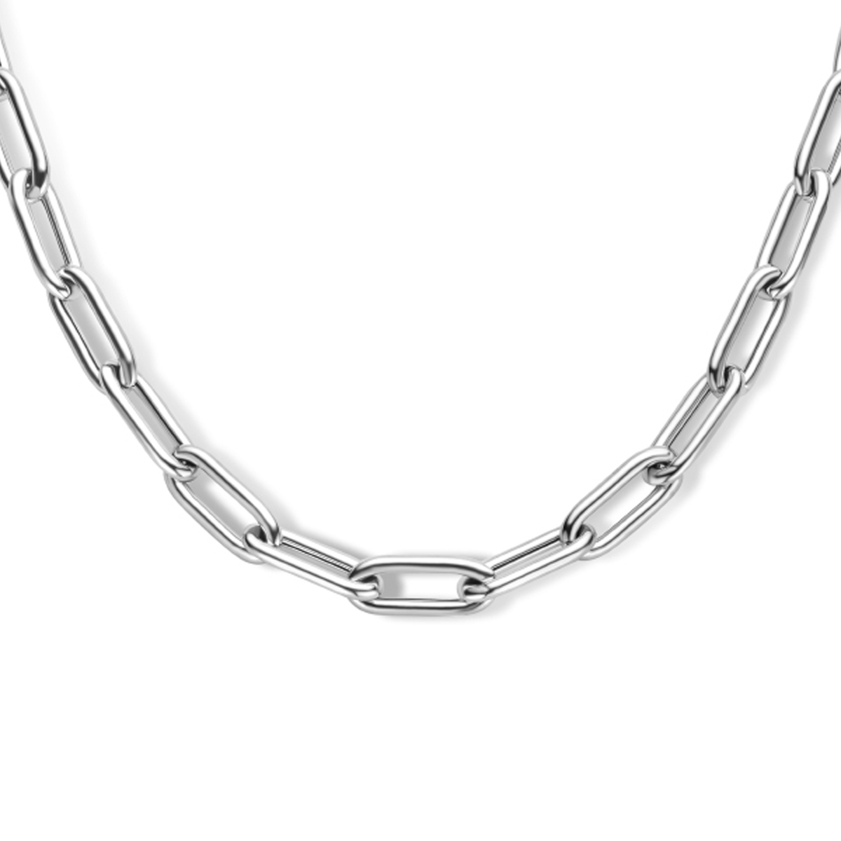 Gerhodineerd 925 zilveren collier met een paperclip schakel. Het collier heeft draaglengte van 45cm. Uitgevoerd met een veerslot.