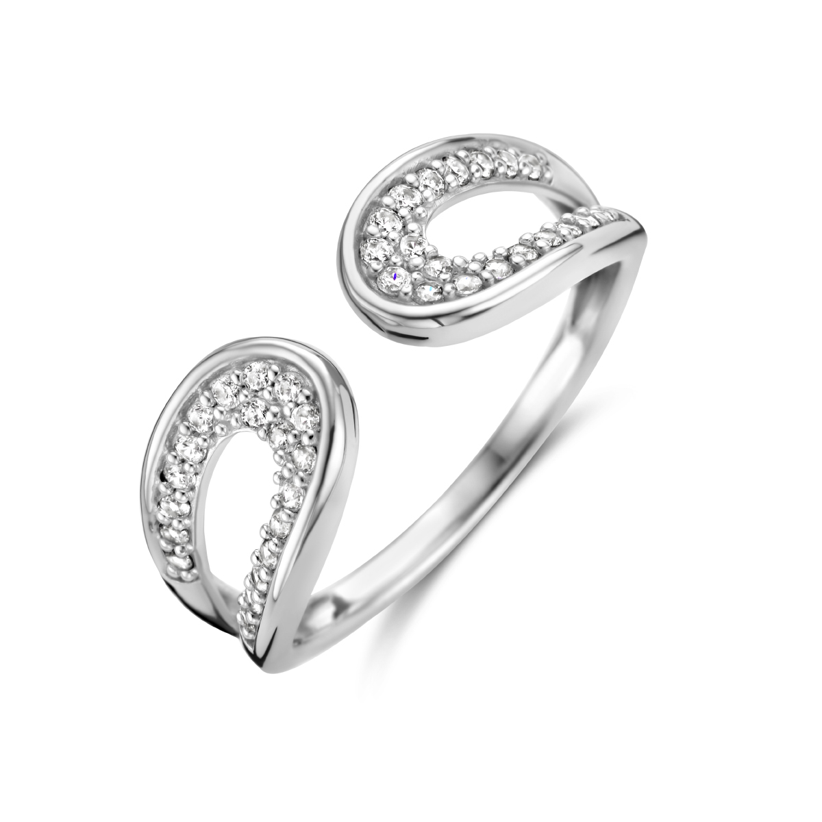 Gerhodineerd 925 zilveren ring uitgevoerd met schitterende zirkonia.