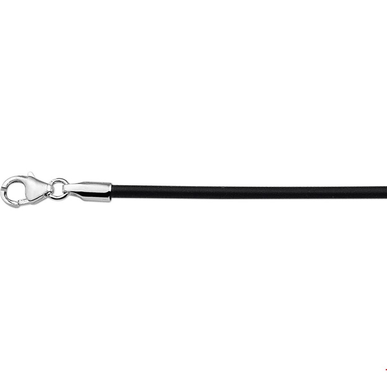 Beschrijving: Zwart leren collier met een lengte van 45cm en 2mm breed uitgevoerd met een stevige gerhodineerd zilveren sluiting.
Doelgroep: dames
Breedte: 2 mm
Langste lengte: 45 cm