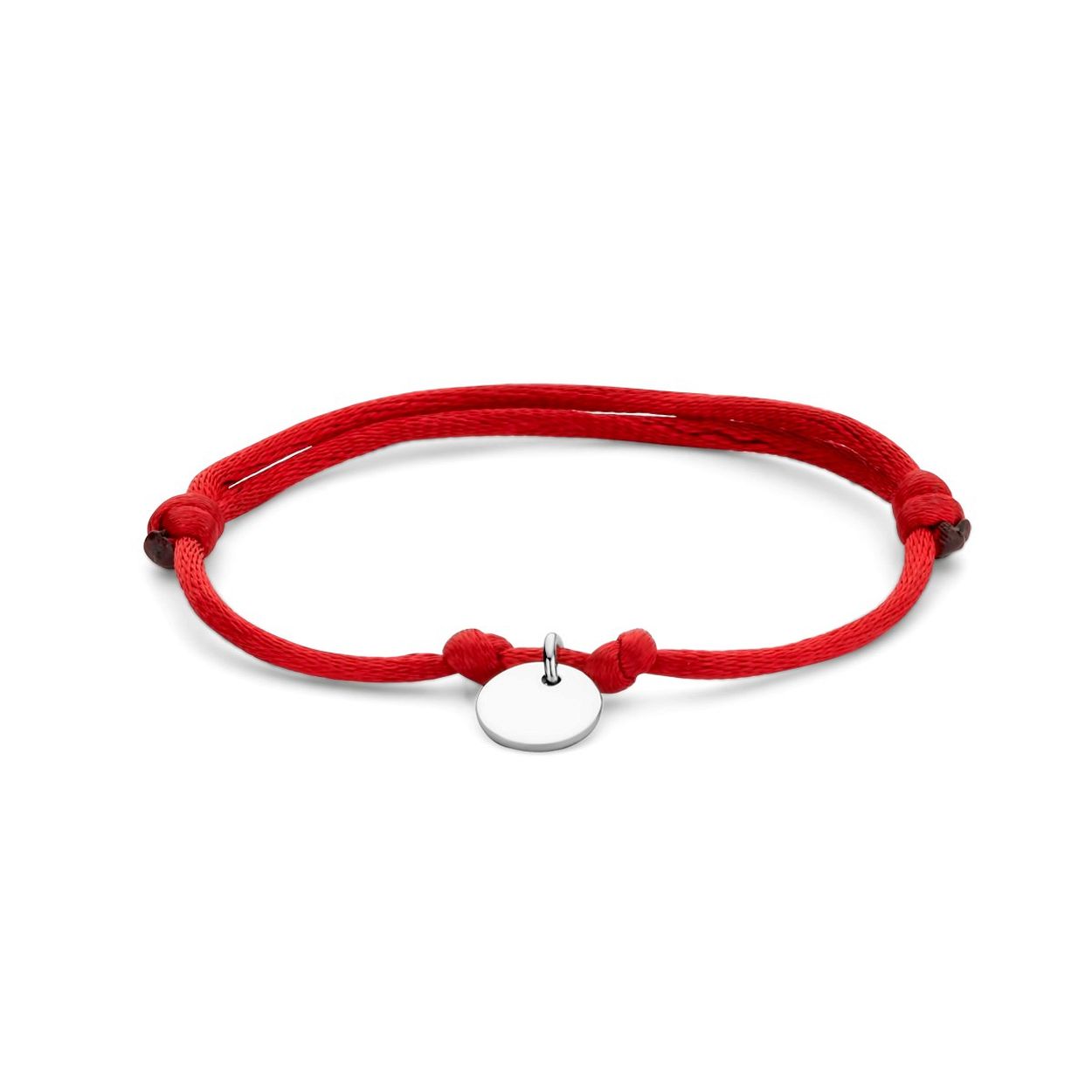 Bordeaux rood gevlochten armband uitgevoerd met een gerhodineerd 925 zilveren rondje. De armband heeft draaglengtes van 13 tot 26cm. Het rondje heeft een diameter van 10mm.