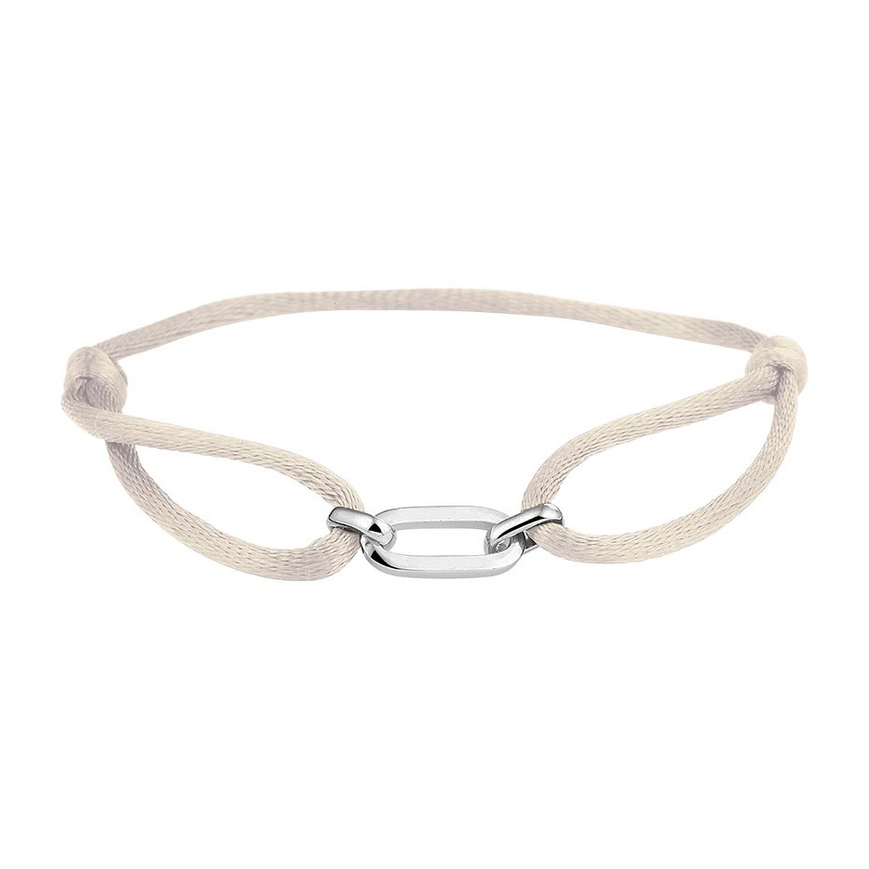 Ivoor gevlochten armband uitgevoerd met een 925 zilveren element. De armband heeft draaglentes van 13 tot 26cm. Het element heeft een afmeting van 20x6mm.
