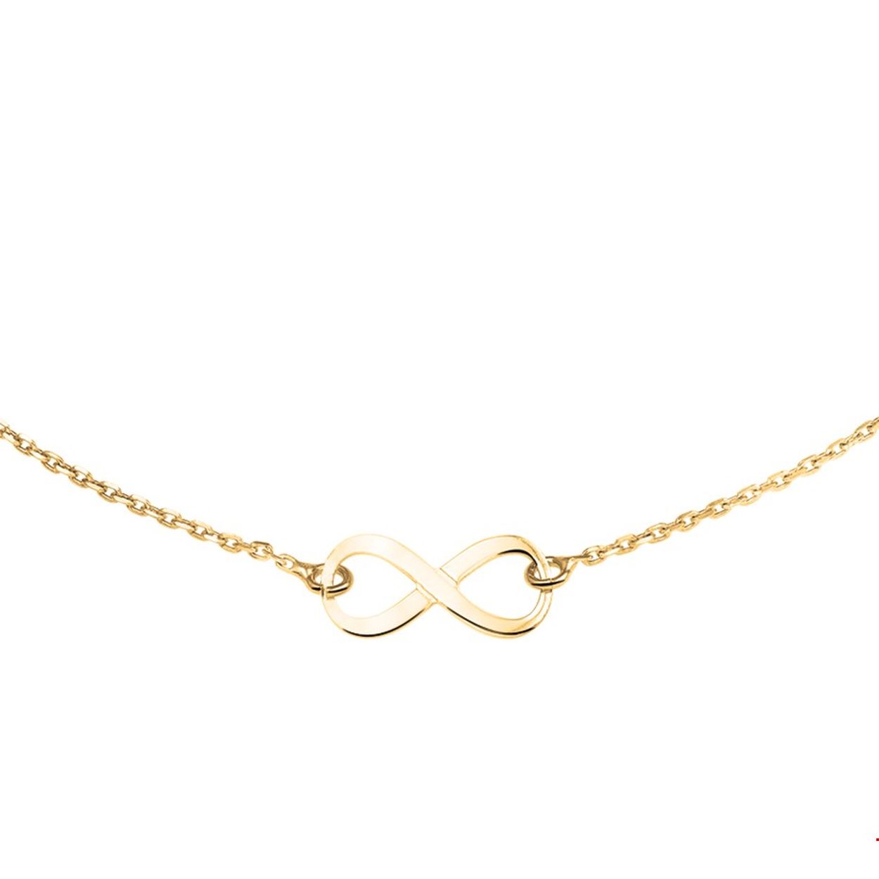 Beschrijving: Gerhodineerd zilveren collier met infinity teken. Het collier heeft een geelgouden plating. De lengte bedraagt 41cm met 4cm extensie en de schakelbreedte is 1.4mm. 
Verpakt per: 1
Doelgroep: dames
Breedte: 17 mm
Kortste lengte: 41 mm
Langste lengte: 45 mm
Hoogte: 7.5 mm