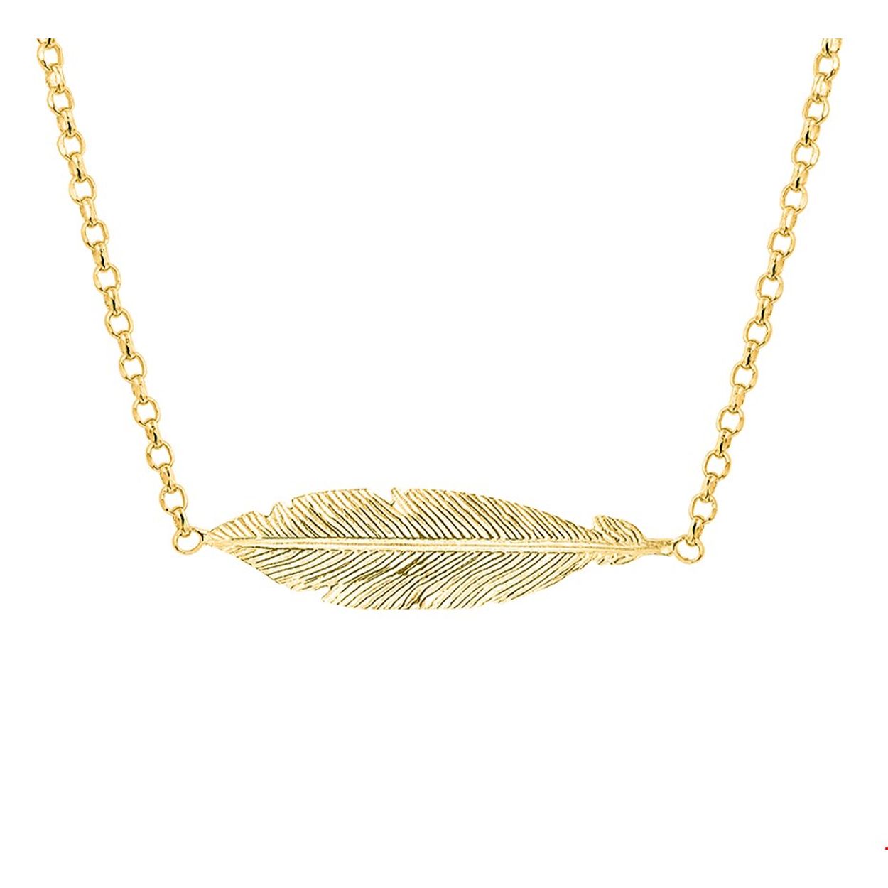 Beschrijving: Trendy geelgoud op zilveren 1.8mm anker collier met een lengte van 40.5cm met een extensie van 3cm. Het collier is uitgevoerd met een veer van 30x8mm en stevige karabijn sluiting. Ineens zag je ze overal sieraden met veren tassen en zelfs kleding met veren. Hou je van trendy sieraden dan mogen deze hot items niet missen in jou sieraden stash!
Verpakt per: 1
Doelgroep: dames
Breedte: 30 mm
Kortste lengte: 40.5 mm
Langste lengte: 43.5 mm
Hoogte: 8 mm