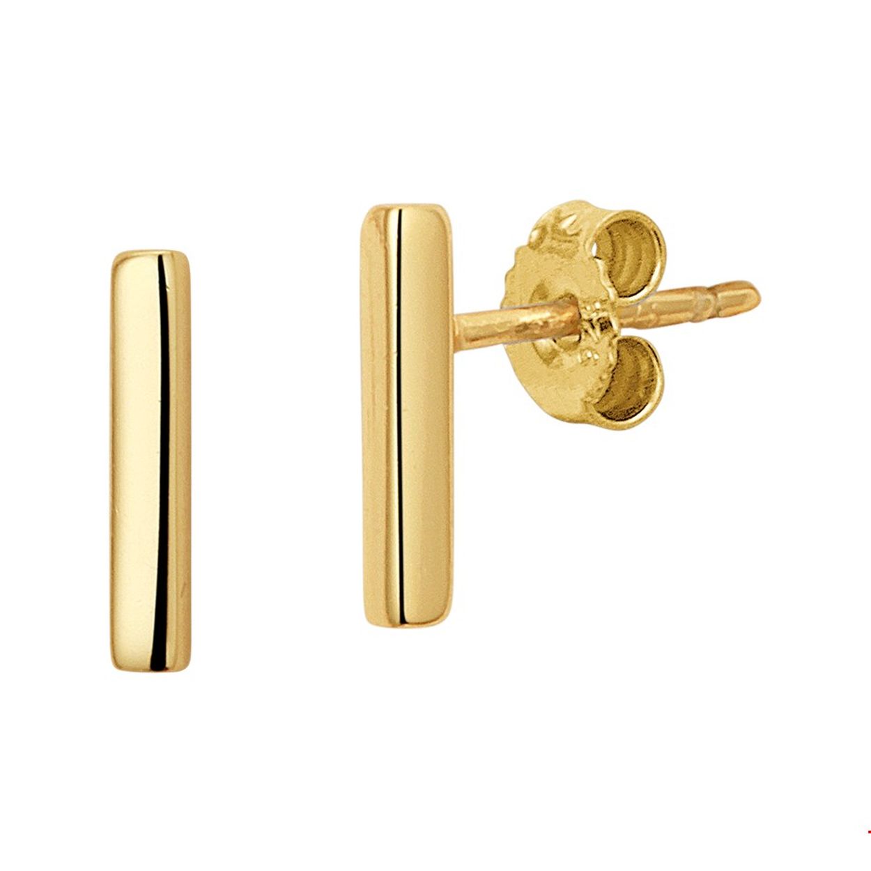 Deze geelgoud op zilveren balkjes oorknoppen hebben een afmeting van 10x1.8mm. Door het simplistische design van deze oorknoppen zijn ze allerdaags te dragen, maar ook gemakkelijk te combineren met andere sieraden. 
Doelgroep: dames
Breedte: 1.8 mm
Hoogte: 10 mm