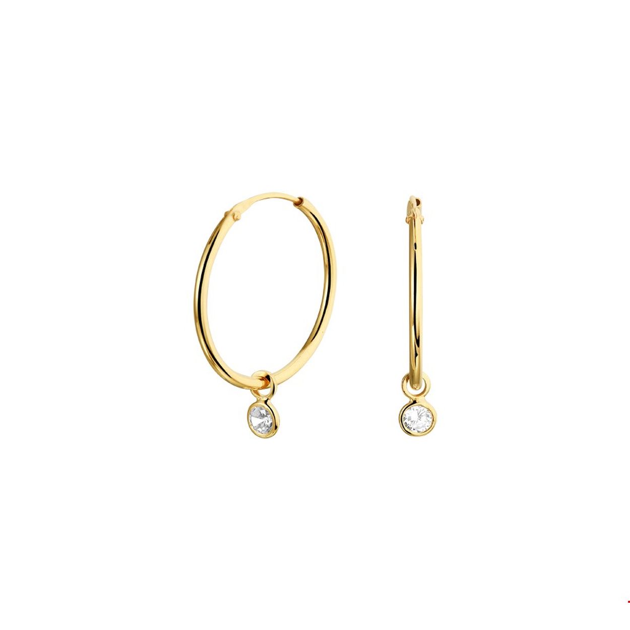 Beschrijving: Trendy geelgoud op zilveren creolen met een heldere briljant geslepen zirkonia in een zetkast. De creolen hebben een afmeting van 23.5x1.5mm met een hanger van 8x4.5mm.
Doelgroep: dames
Breedte: 1.5 mm
Zetting: solitaire (kastzetting)