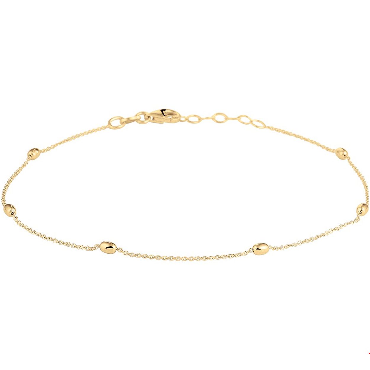 Beschrijving: Trendy geelgoud op zilveren enkelbandje uitgevoerd met poli afgewerkte ovaal gevormde bolletjes met afmetingen van 2.5x3.6mm. Met een draaglengte van 24cm en een extensie van 2cm. Het enkelbandje heeft een karabijn sluiting. Tip: Leuk om kado te geven!
Doelgroep: dames
Breedte: 2.5 mm
Kortste lengte: 24 mm
Langste lengte: 26 mm
