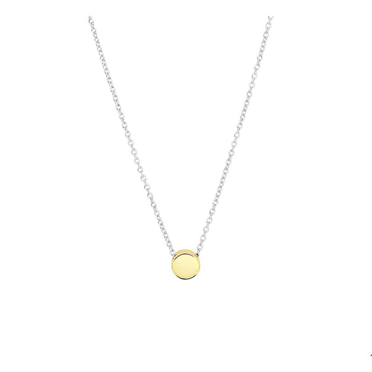 Trendy gerhodineerd zilveren collier met een draaglengte van 41cm tot en met 45cm. Uitgevoerd met een rondje in gold plating van 5.5mm en met een karabijn sluiting.