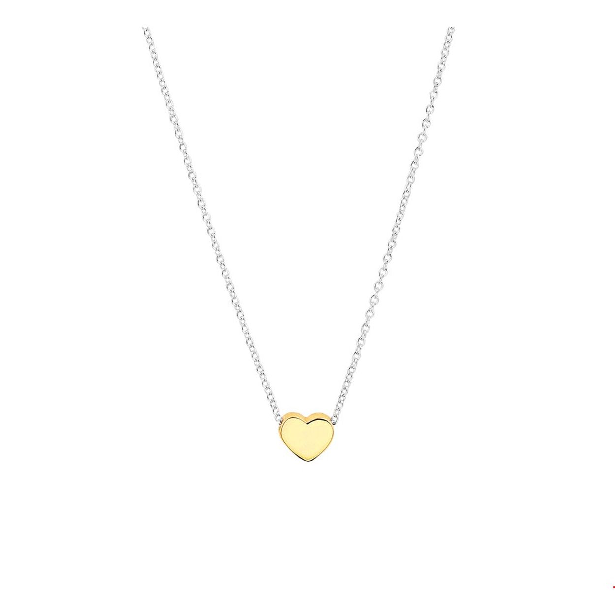 Beschrijving: Trendy gerhodineerd zilveren collier met een draaglengte van 41cm en een extensie van 4cm. Uitgevoerd met een hartje in gold plating van 5.5x6.5mm en met een karabijn sluiting. 
Verpakt per: 1
Doelgroep: dames
Breedte: 6.5 mm
Kortste lengte: 41 mm
Langste lengte: 45 mm
Hoogte: 5.5 mm