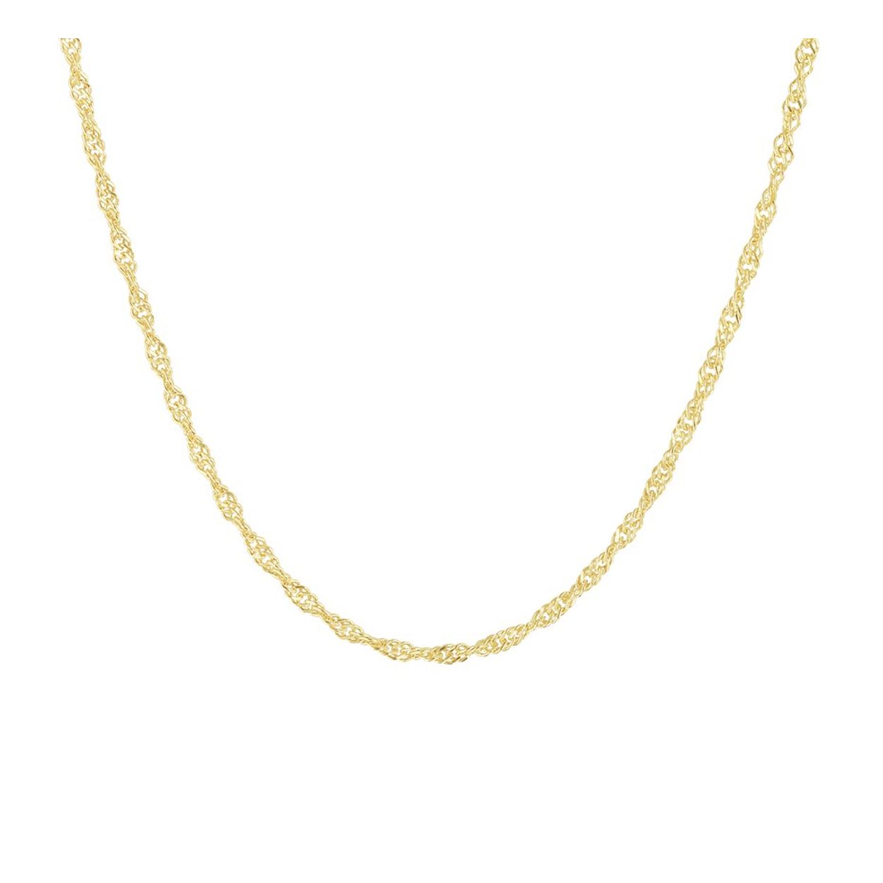 Beschrijving: Stijlvol geelgoud op zilveren collier met een singapore schakel. Het collier heeft een draaglengte van 45cm en een extensie van 5cm.
Uniekenummer serie: 42496
Doelgroep: dames
Breedte: 1.7 mm
Langste lengte: 50 mm