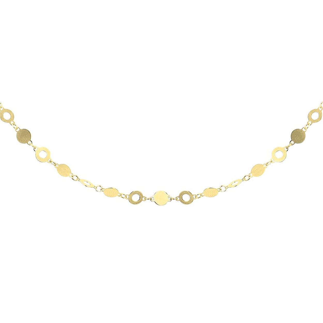 Dit trendy geelgoud op zilveren collier heeft een draaglengte van 40cm met een extensie van 4cm en een stevige karabijn sluiting. Het collier is uitgevoerd met open en gesloten rondjes van 4mm.
Kortste lengte: 40 mm
Langste lengte: 44 mm