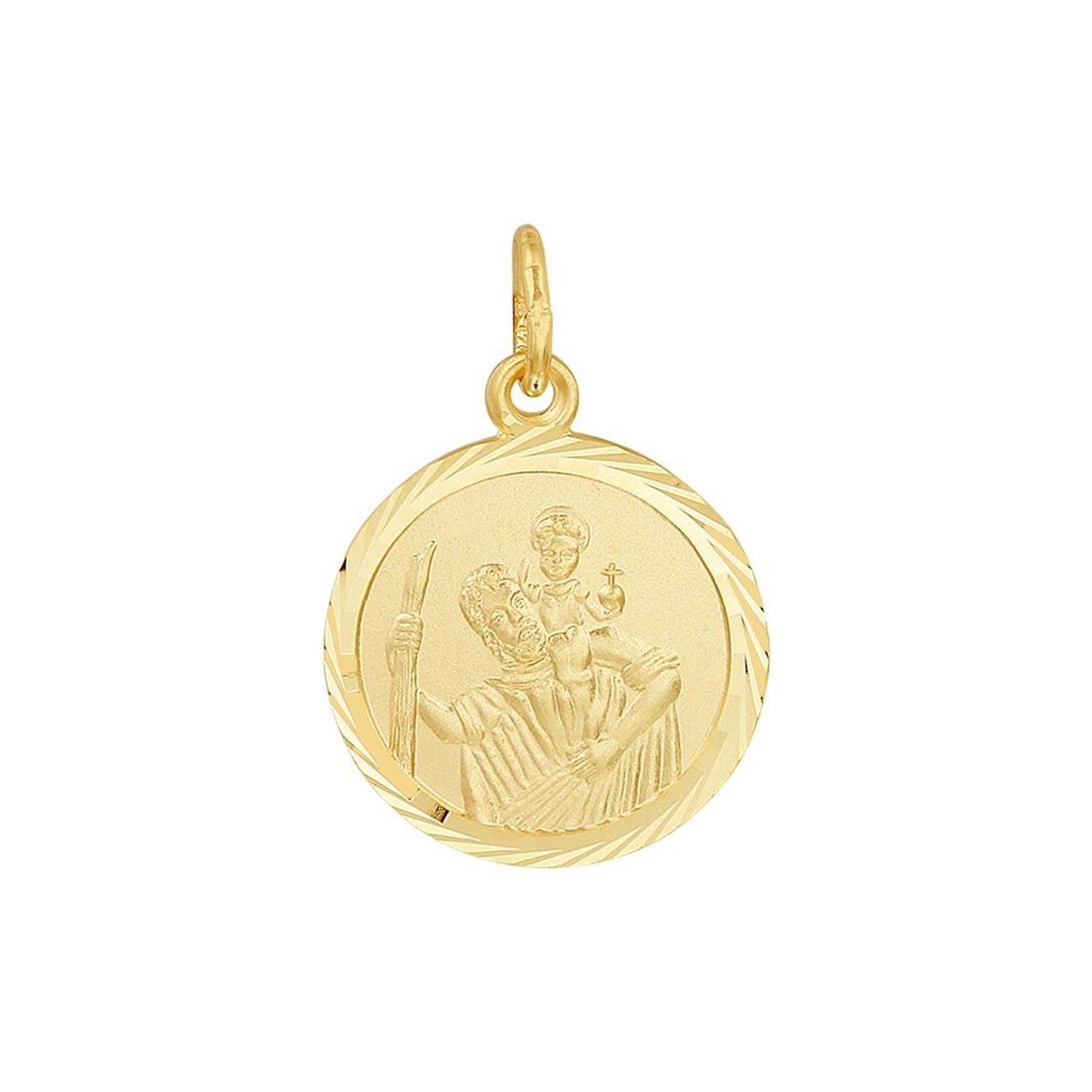 Geelgoud op zilveren enkelzijdige scapulier hanger met een diameter van 14.5mm en een totale hoogte van 21mm. De hanger is goed te combineren met een bijpassend collier uit onze collectie.