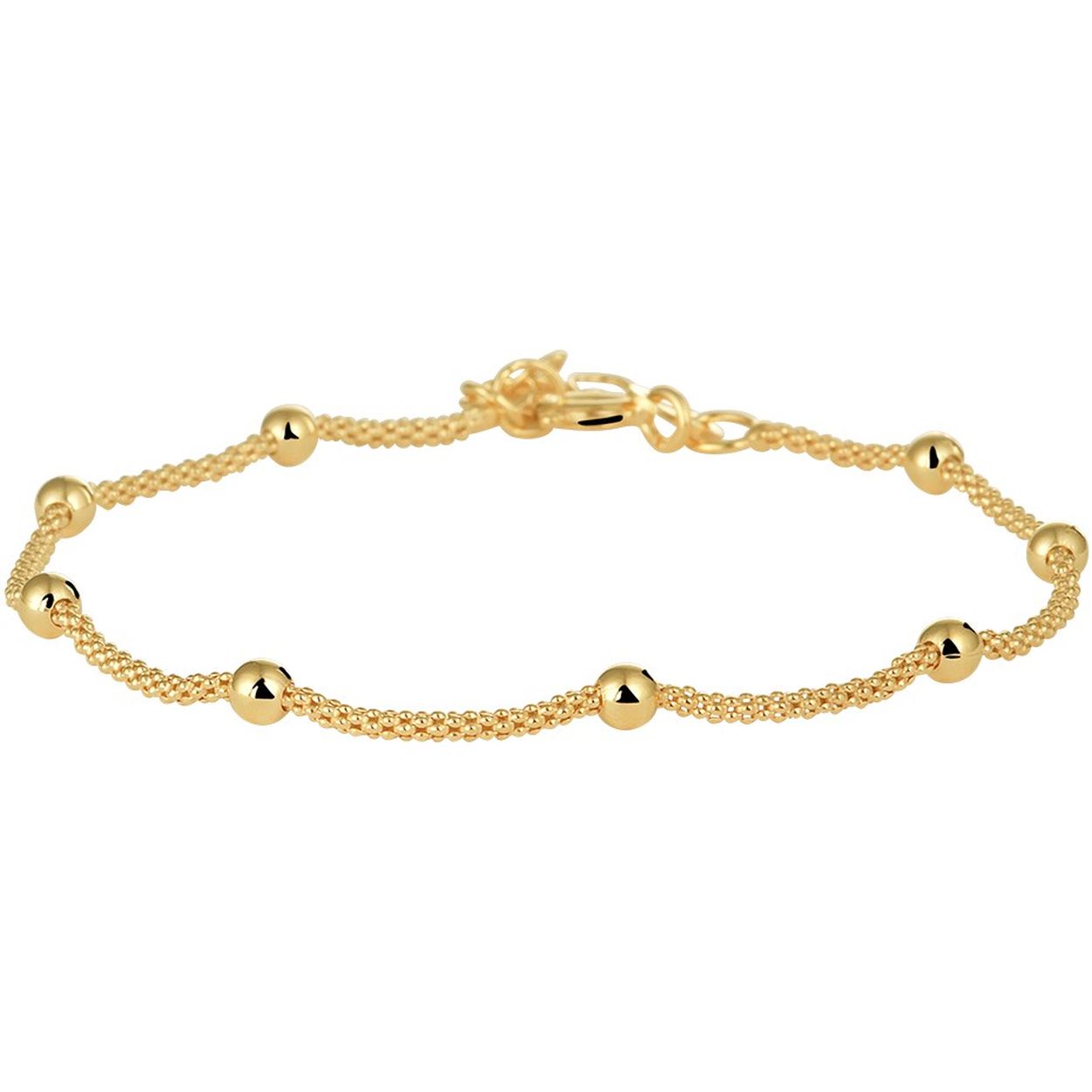 Beschrijving: Trendy geelgoud op zilveren armband met een draaglengte van 17cm en een extensie van 2cm. Minimalistisch design uitgevoerd met bolletjes van 3mm voor een exclusieve uitstraling.