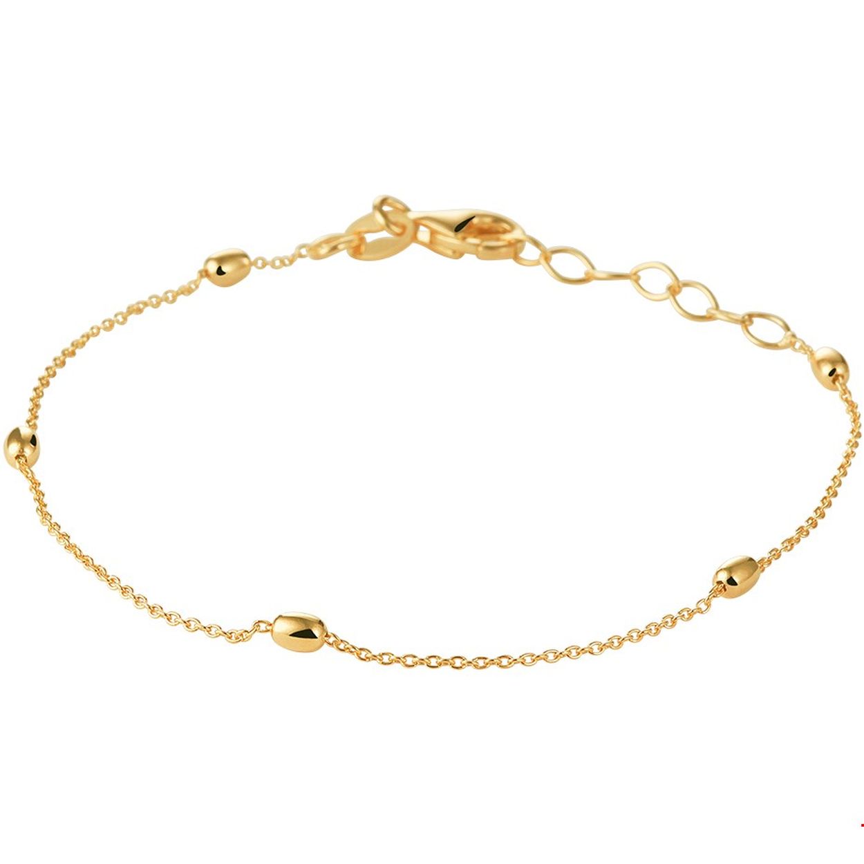 Fijn geelgoud op zilveren bolletjes armband met een draaglengte van 17cm en een extensie van 2cm. Uitgevoerd met een anker schakel van 1.0mm en een stevige karabijn sluiting. De bolletjes hebben een afmeting van 2.5x3.6mm. De armband is te combineren met bijpassende sieraden uit onze collectie.