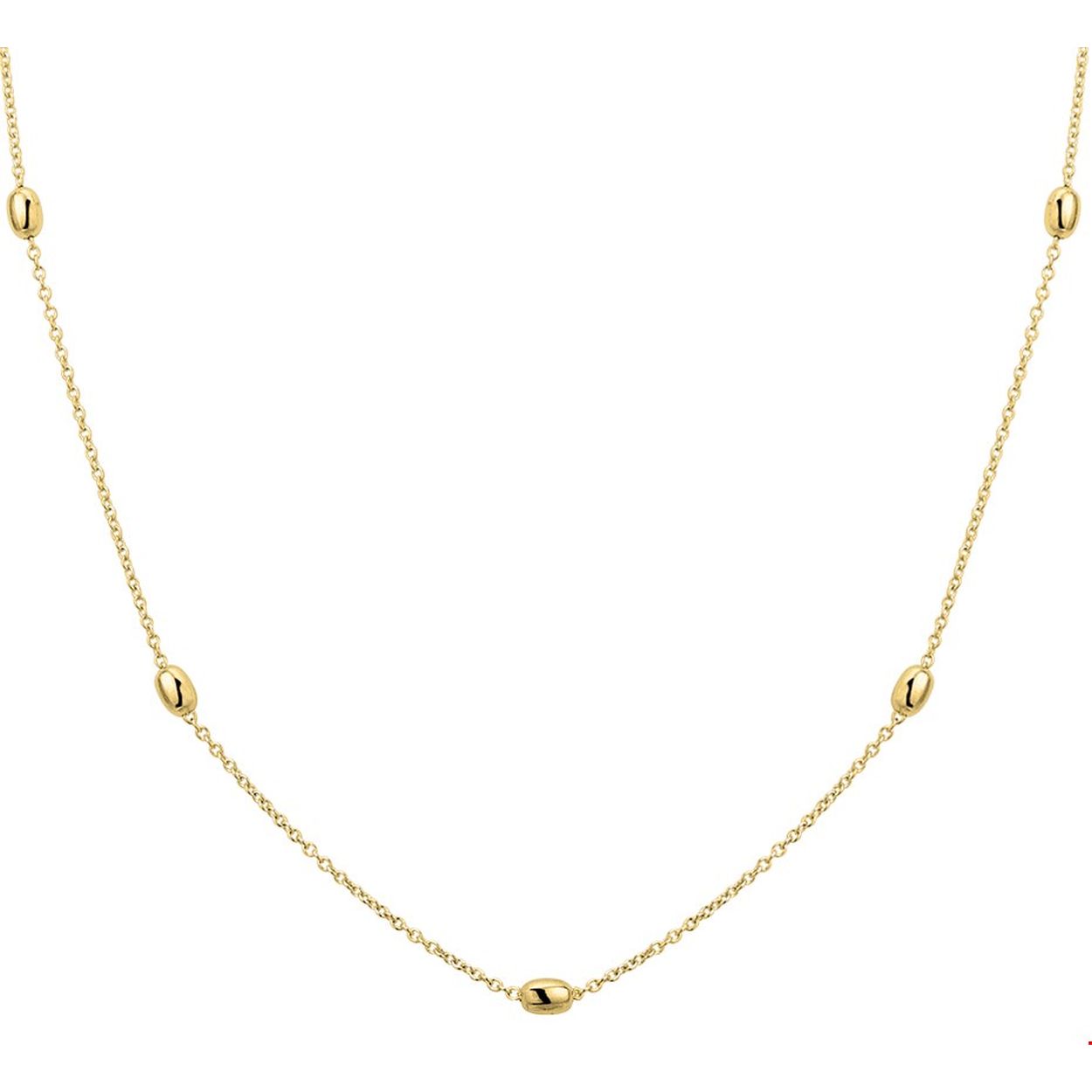 Beschrijving: Fijn geelgoud op zilveren bolletjes collier met een draaglengte van 40cm en een extensie van 4cm. Uitgevoerd met een anker schakel van 1.0mm en een stevige karabijn sluiting. De bolletjes hebben een afmeting van 2.5x3.6mm. Het collier is te combineren met bijpassende sieraden uit onze collectie.