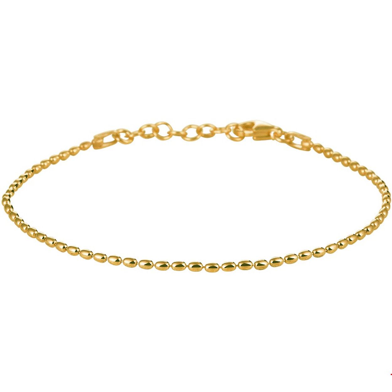 Beschrijving: Fijn geelgoud op zilveren 1.5mm bolletjes armband met een draaglengte van 17cm en een extensie van 2cm. De armband is uitgevoerd met een stevige karabijn sluiting en is goed te combineren met bijpassende sieraden uit onze collectie.