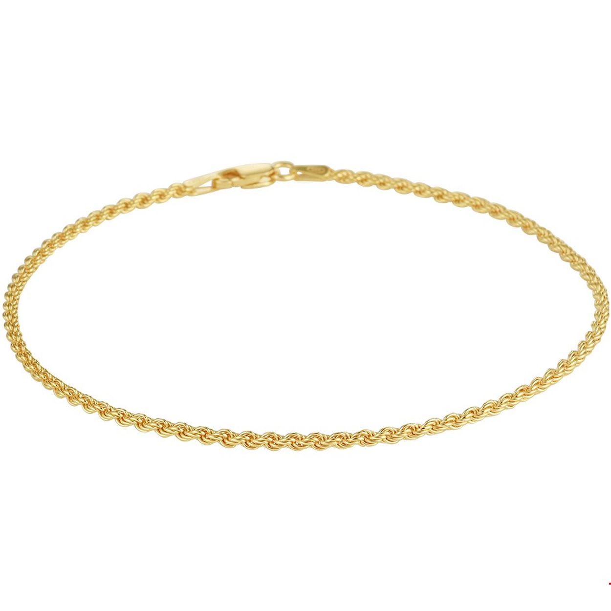 Beschrijving: Geelgoud op zilveren enkelbandje met een koord schakel en een karabijn sluiting. Dit fijne enkelbandje is goed te combineren met bijpassende sieraden uit onze collectie. De lengte bedraagt 24cm en de schakelbreedte is 2mm.
