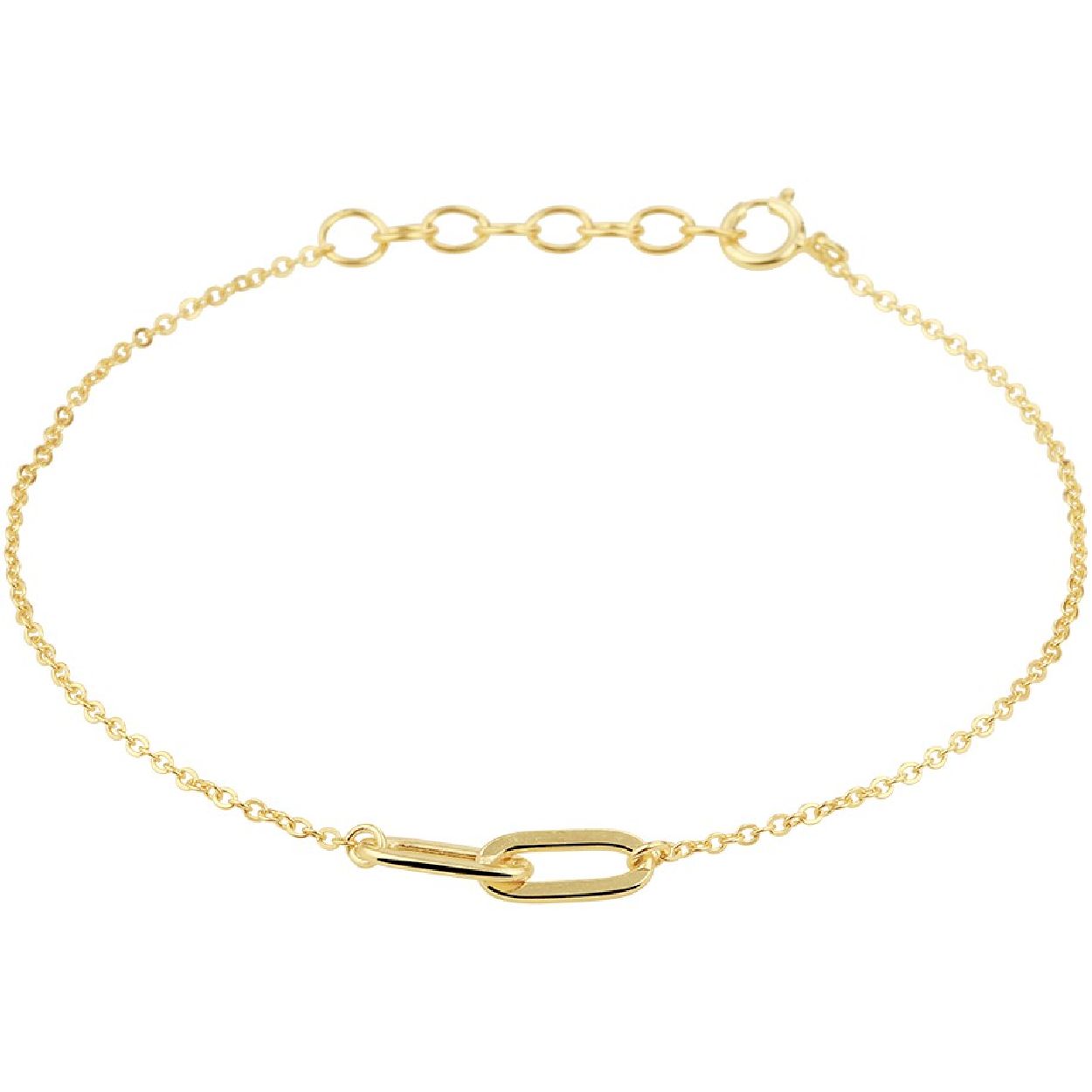 De armband is gemaakt van geelgoud op zilver en is goudkleurig. Het is een sieraad voor dames.