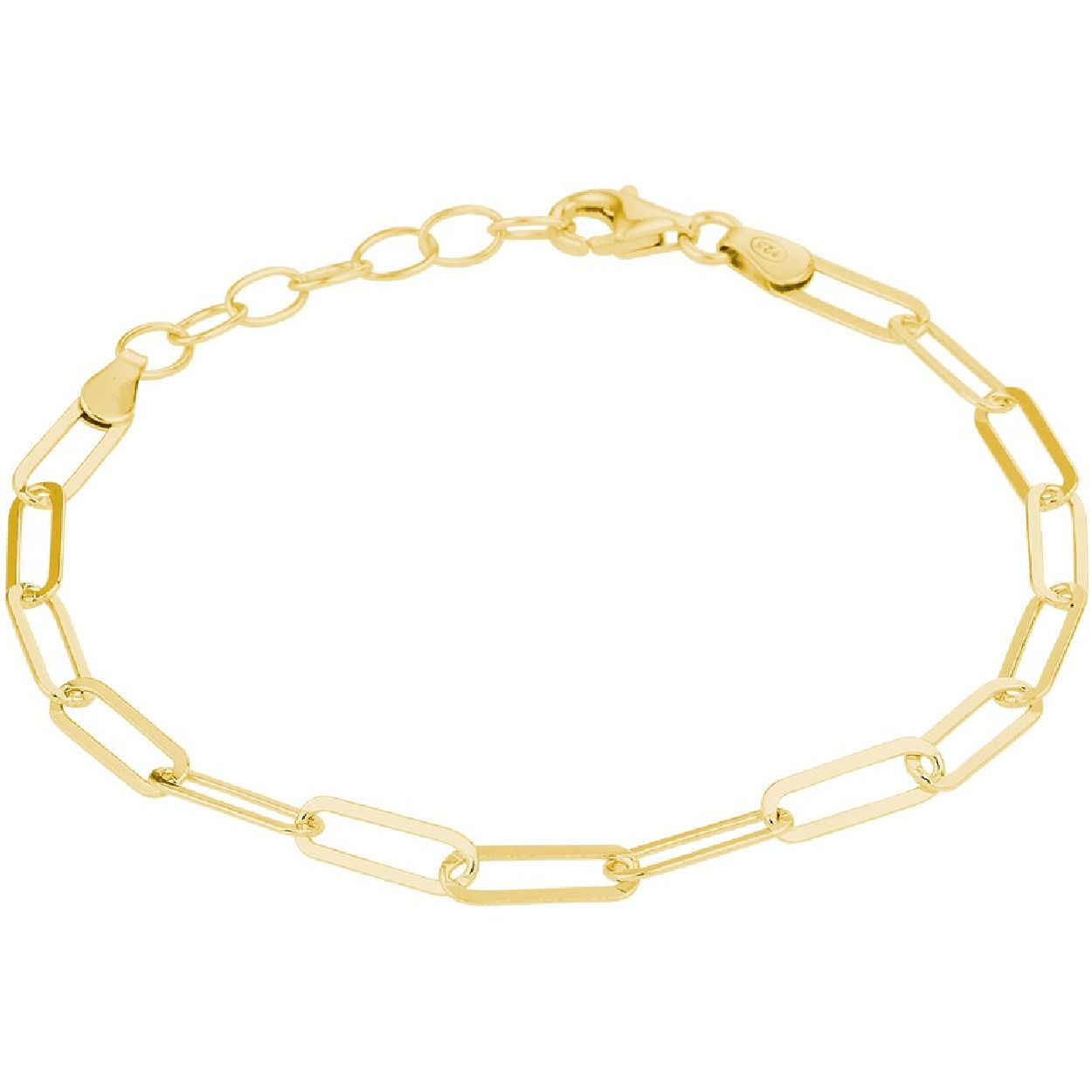 De armband is gemaakt van geelgoud op zilver en is goudkleurig. Het is een sieraad voor dames.